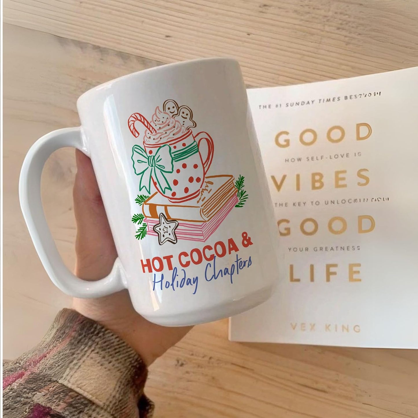 Christmas Hot Cocoa & Holiday Chapters White Mugs, 11oz 15oz Drinking Cups, Kitchen Décor, Gifts For Book Lovers