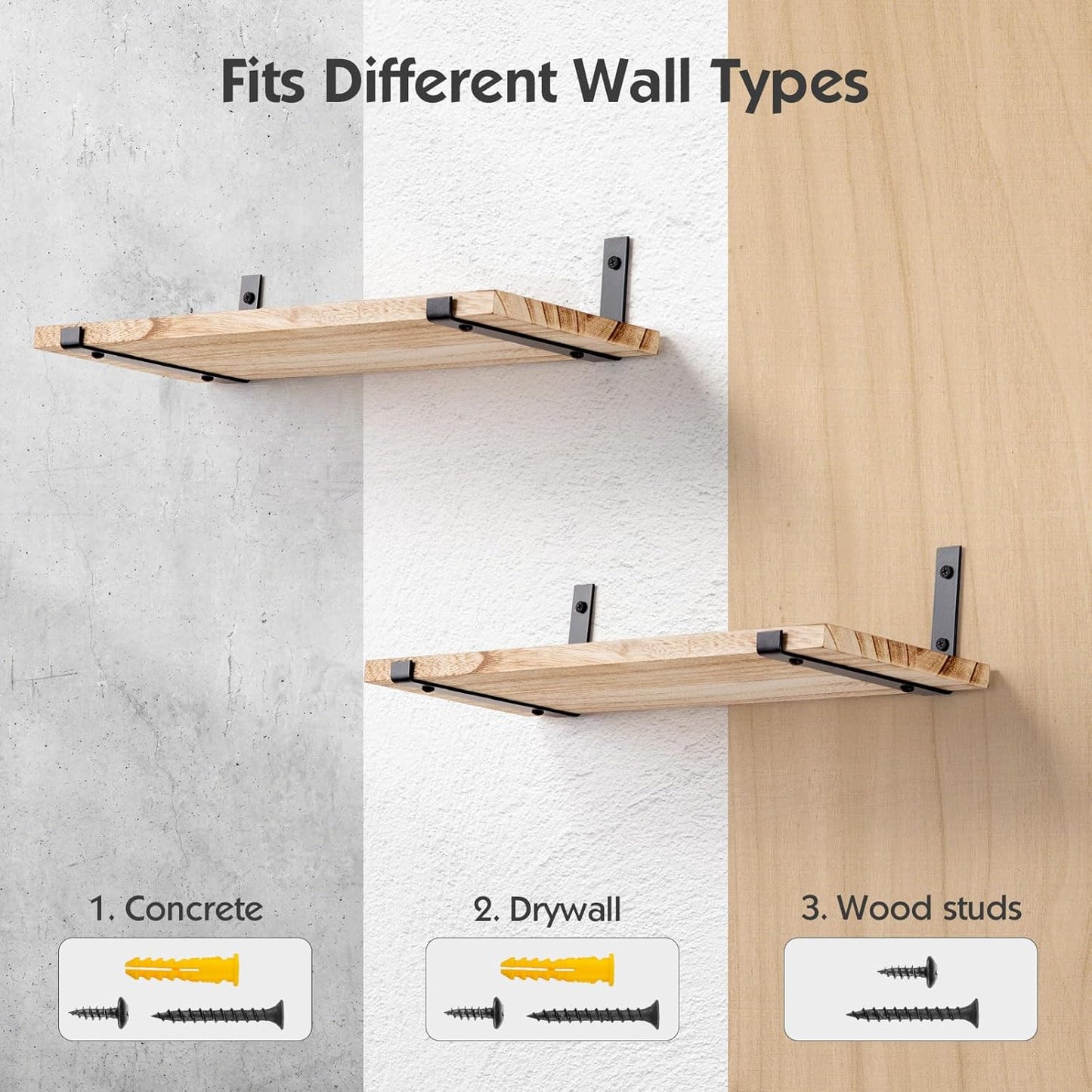 SALA Floating Shelves Set of 8, Width 6in, Light Brown Farmhouse Wood, Multi-Room Wall Decor