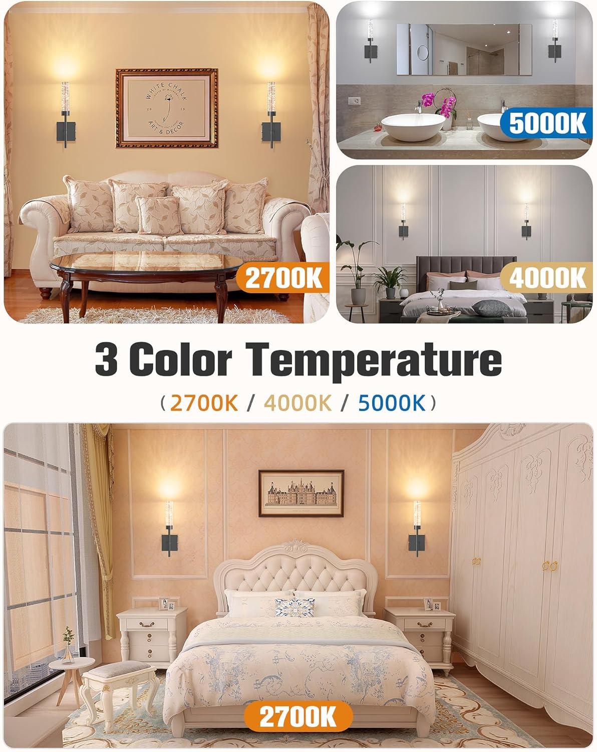 NIORSUN Crystal-Inspired Bubble Wireless Wall Sconces, 10000mAh Battery Operated Wall Sconces Set of 2, 3 Color Temps Rechargeable Wall Lights with Remote, Dimmable Wall Lamp for Living Room Bedroom