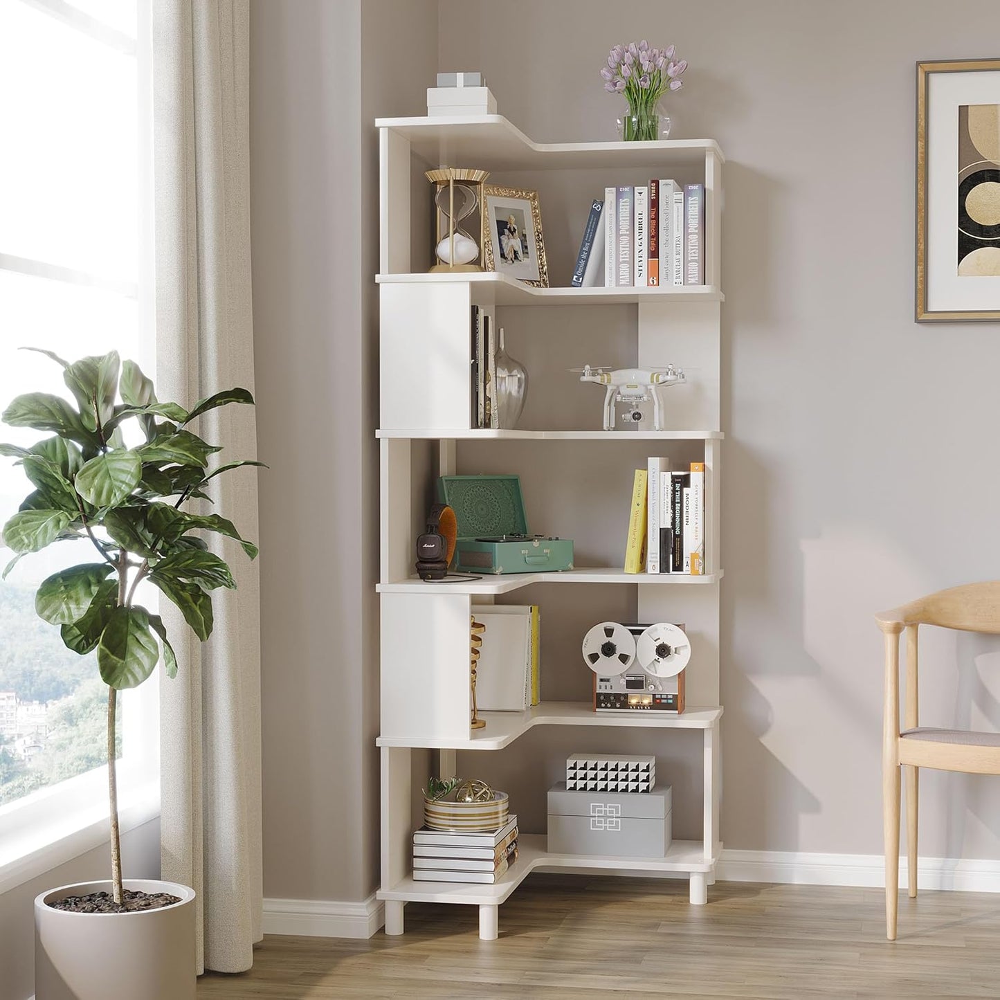 Corner Bookshelf, Multi-Layer Display Shelf, Corner Cube Toy for Small Space, Book Storage, Wooden Cube Corner Bookshelf for Game Room, Bedroom, Living Room, White