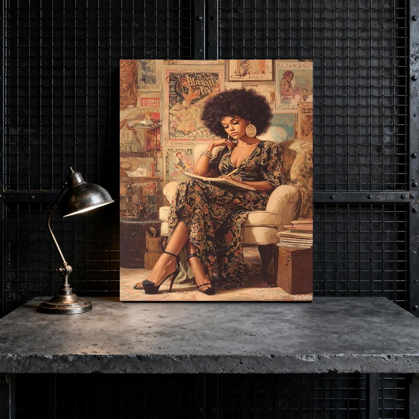 Beautiful African Woman Sitting on Sofa and Reading a Book Poster Prints Office Bathroom Room Decor Wall Art Aesthetic Canvas Paintings Frame-Style 08x10inch 20x25cm