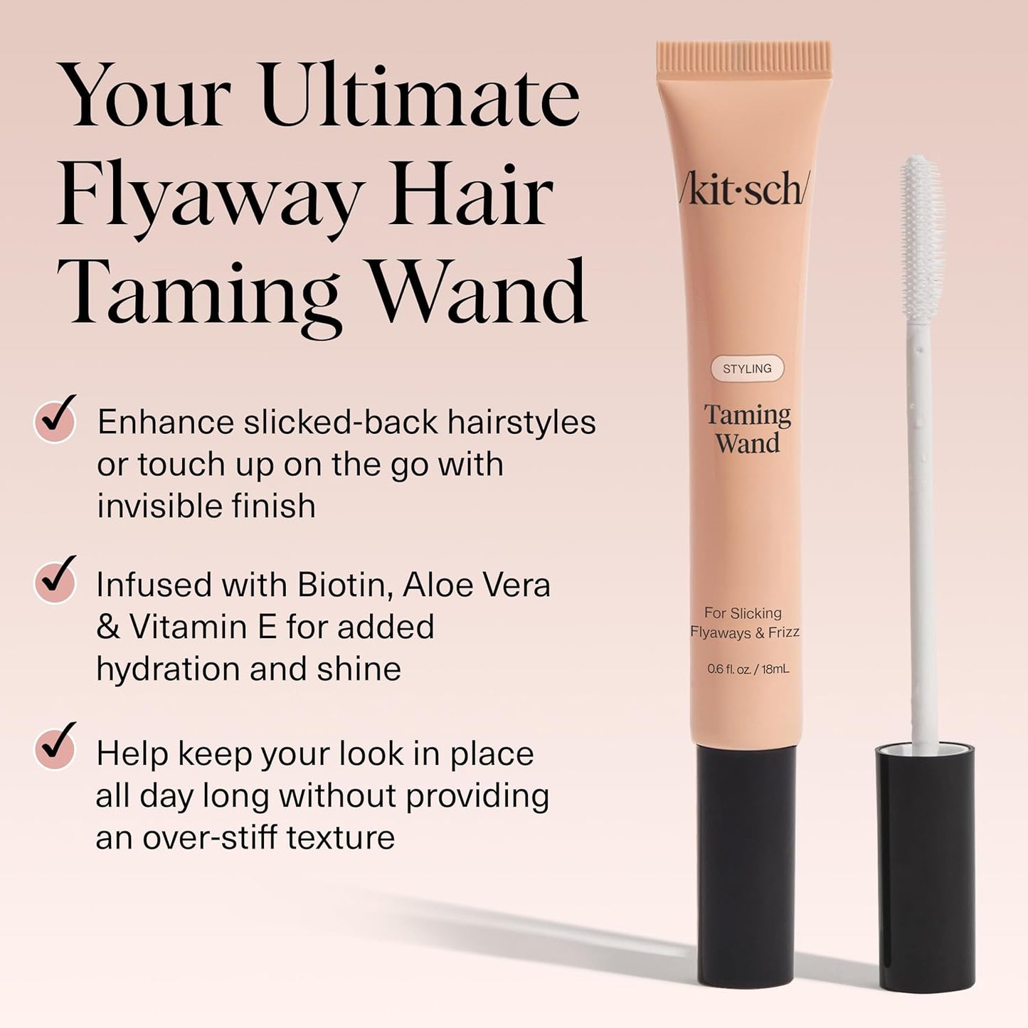Kitsch Hair Taming Wand - Fly Away Stick For Hair with Biotin, Aloe & Vitamin E | Clear Hair Mascara for Flyaways, Slick Back Style | Travel Size, Ideal Gifts for Women - 18mL