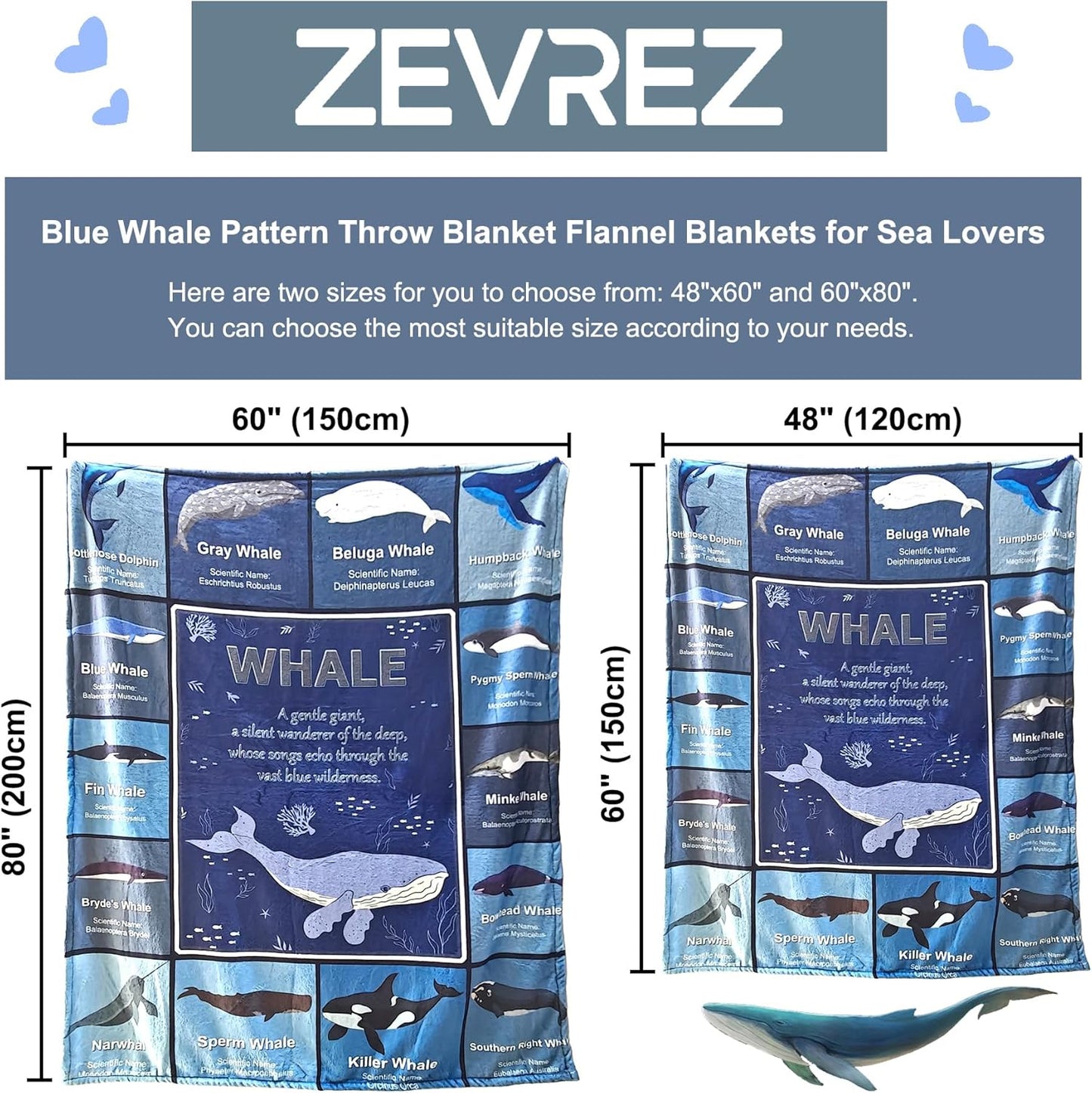 Whale Blanket, Super Soft Cozy Blue Whales Blanket, Twin Size Ocean Animals Fleece Blanket, Throw Blanket for Baby Kids Adults (Whale 4, 48"x60")