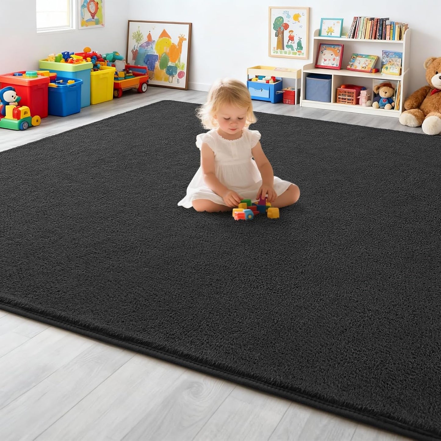 4x6 Feet Area Rugs for Living Room Bedroom,Dark-Grey Thickened Memory Foam Rug,Low Pile Minimalist Non Slip Rugs,Modern Washable Fluffy Carpet for Kids Boys Girls Dorm Nursery Room Decor