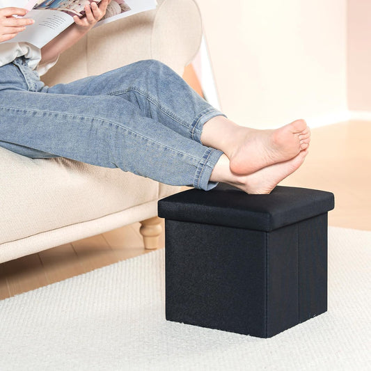 B FSOBEIIALEO Storage Ottoman Cube, Linen Small Foot Rest Seat,for Living Room, Bedroom, Home Office, Dorm Storage Footrest Black 11.8"x11.8"x11.8"