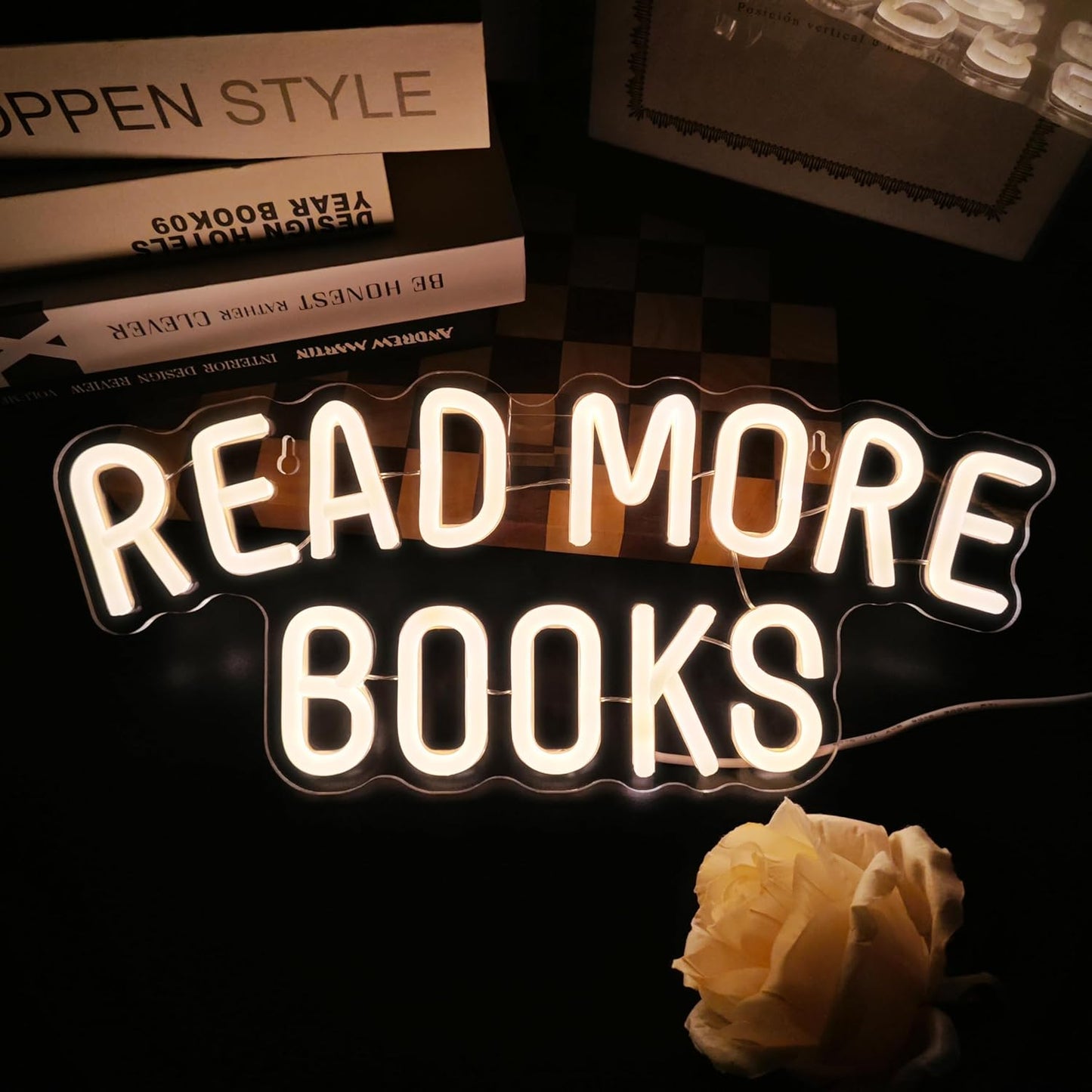 Read More Books Neon Sign Dimmable Book LED Light up Sign for Bedroom Bookstore Reading Room Library Museum Study Room Classroom Wall Decor USB Powered Kids Gifts (15"*6.3")