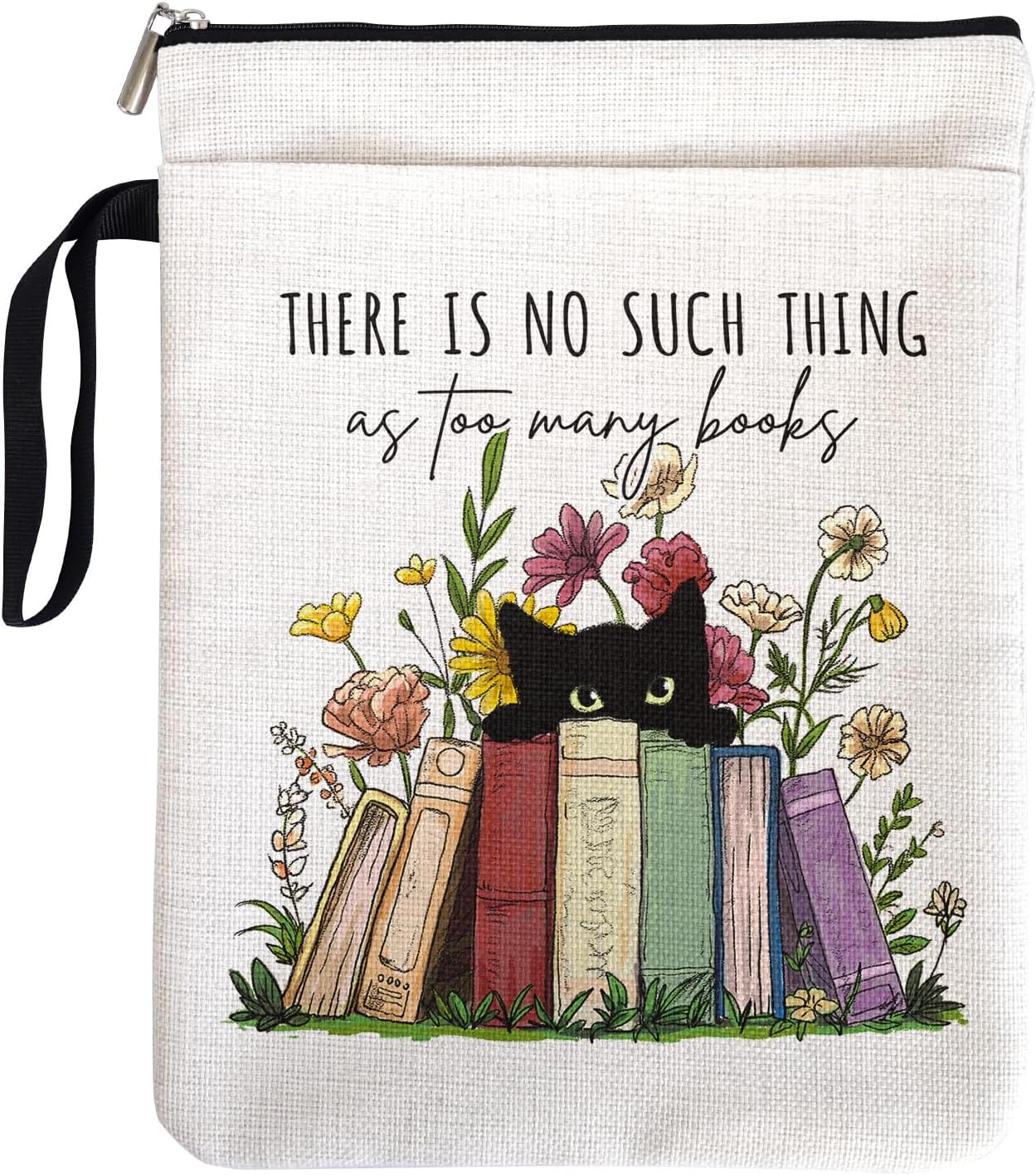 There is No Such Thing As Too Many Books Book Sleeve for Book Lovers Bookish, Black Cat Book Cover Gifts for Women Librarian Teachers Book Club Bookworm Birthday Graduation Reading Day