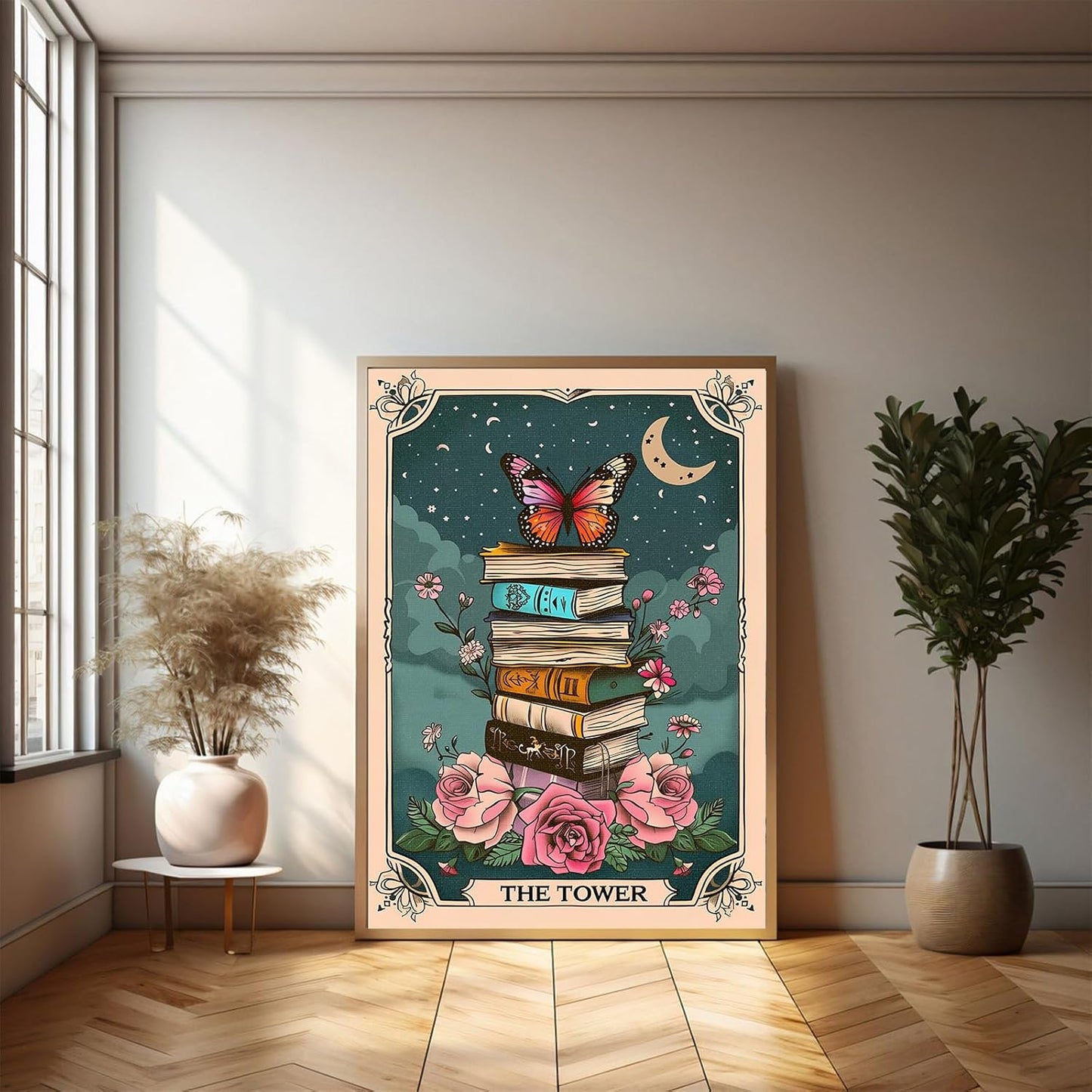 Tarot Card Books Poster Wall art Butterfly Botanical Flower Wall Art Library Reading Canvas Prints Gift for Book Lovers Vintage Bookish Decor 16x24 inch Unframed