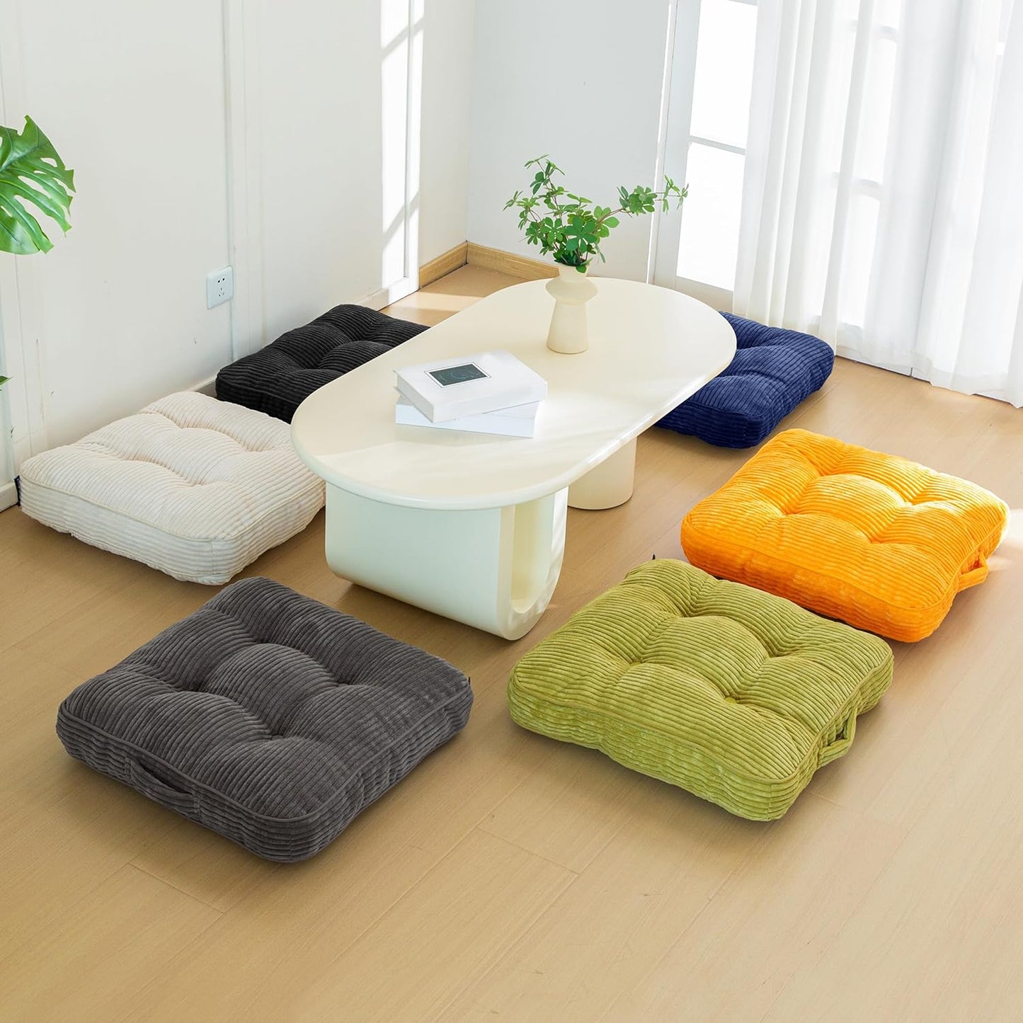 HIGOGOGO Floor Pillow Cushion for Adults, Meditation Cushion Pillow, Large Square Floor Sitting, Tufted Corduroy Cover, for Tatami Living Room or Yoga, 22x22 Inch, Orange