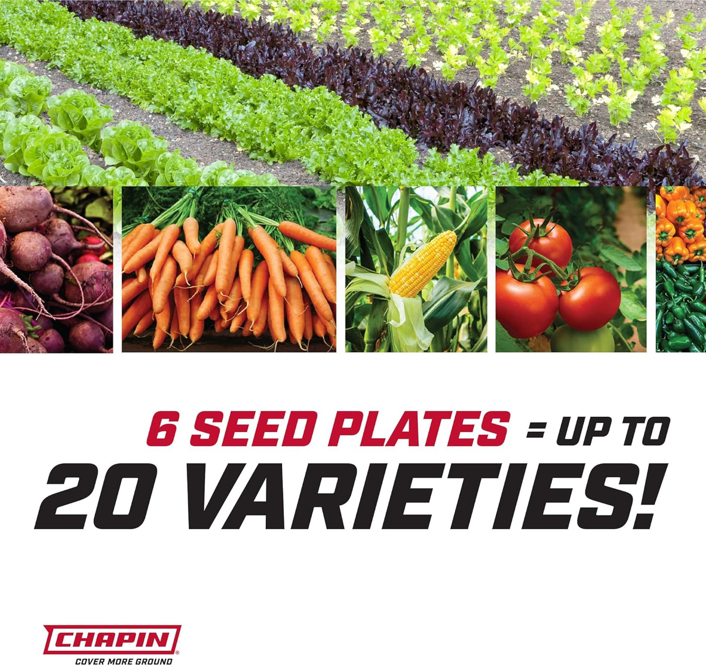 Chapin 8701B Garden Push Seeder Planter with 6 Seed Plates for up to 20 Varieties of Seeds, Zinc Plow Blade, Row Marker, Powder Coated Steel Frame, Red/Black