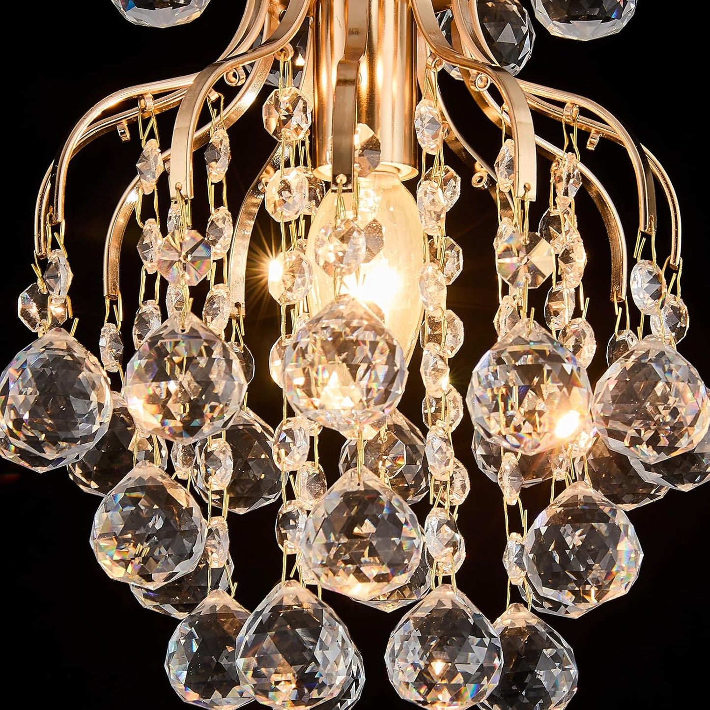 Elegant Mini Chandelier Crystal Pendant Light,Clear(Flush Mount Type)