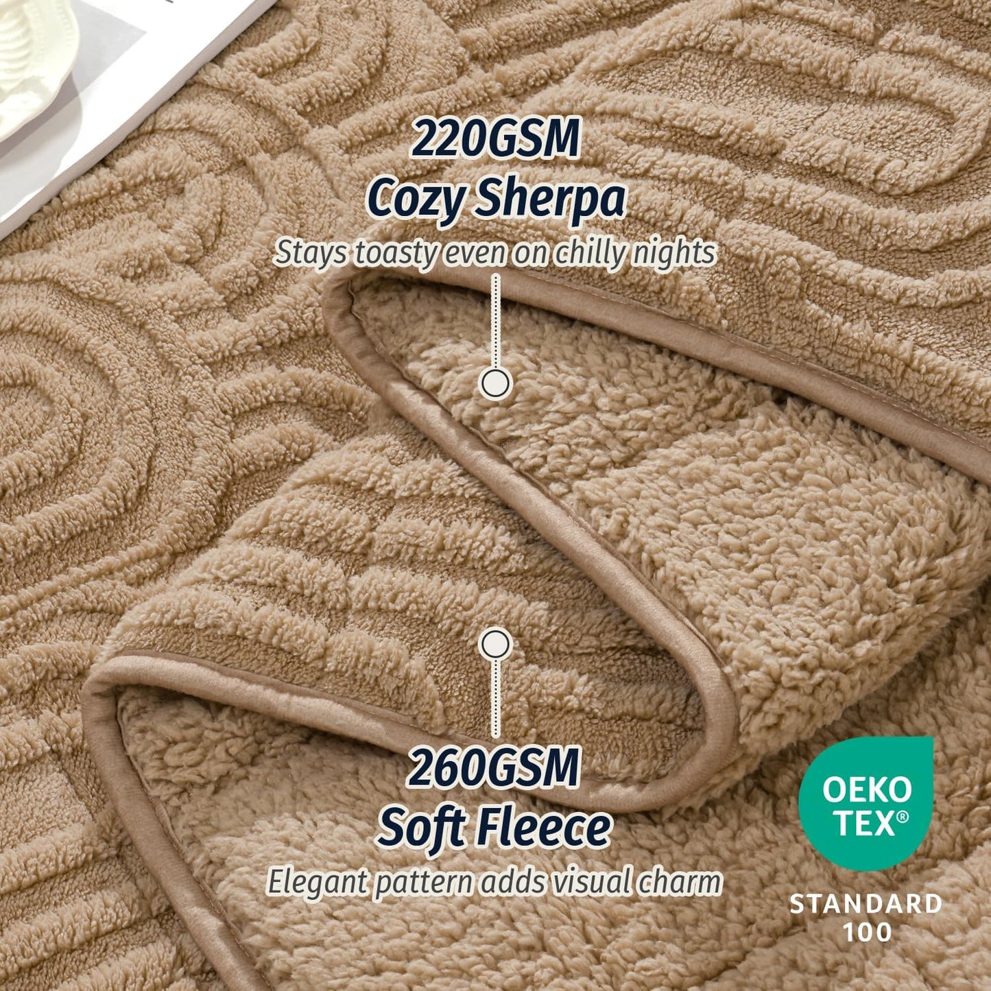 Wemore Jacquard Fleece Weighted Blanket Queen Size 60" x 80" 15lbs, Ultra Soft Cozy Sherpa Weighted Blankets for Adults, Ultra Fuzzy Heavy Blanket for Sleep, Fluffy Warm Throw for Bed, Brown