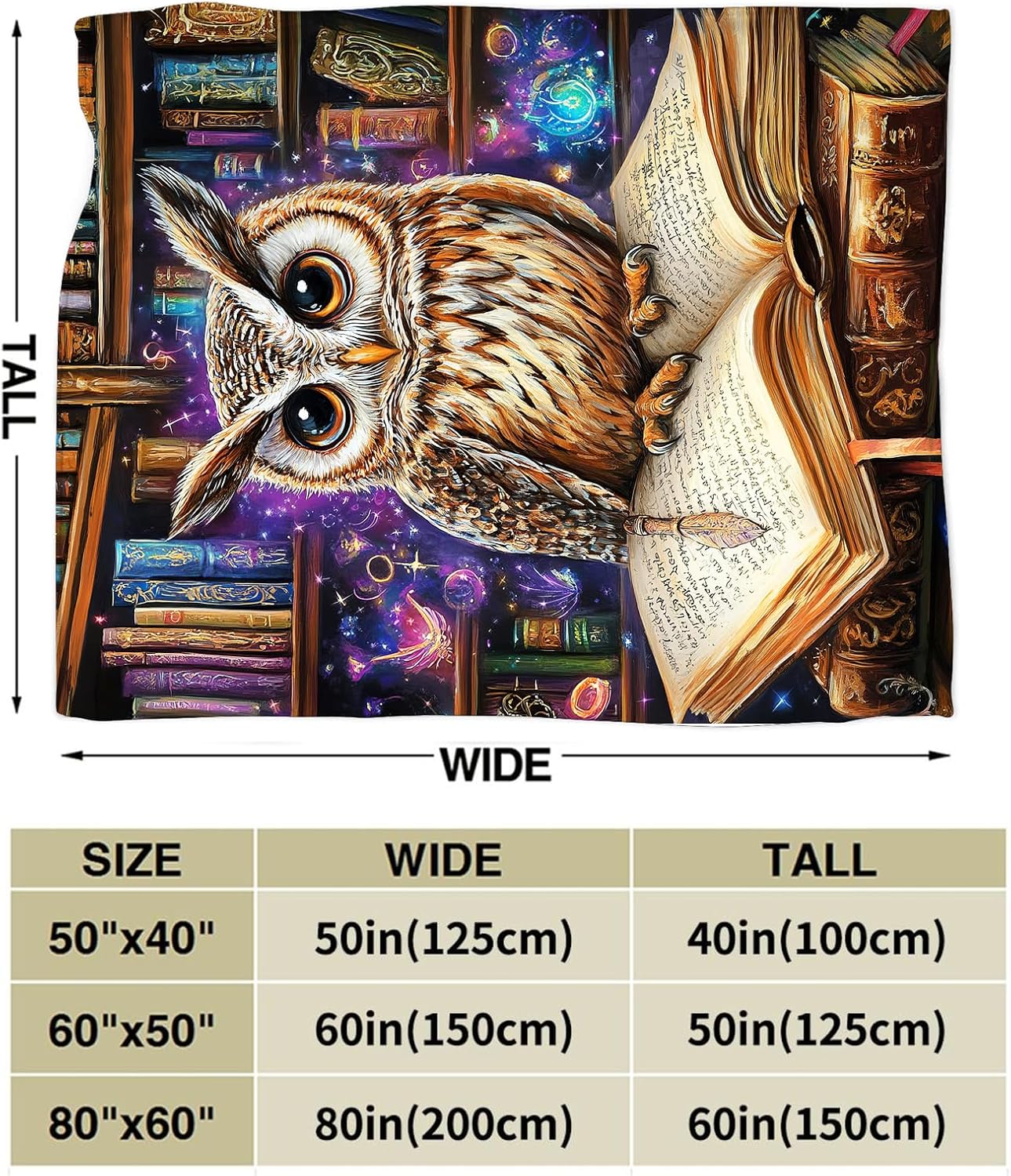 Owl Blanket Fantasy Owl Magic Book Reading Throw Blanket Soft Warm Cozy Fuzzy Plush Gifts for Girls Women Lightweight Fleece Flannel Stuff Decor Blankets for Kids Adults 50"X40"