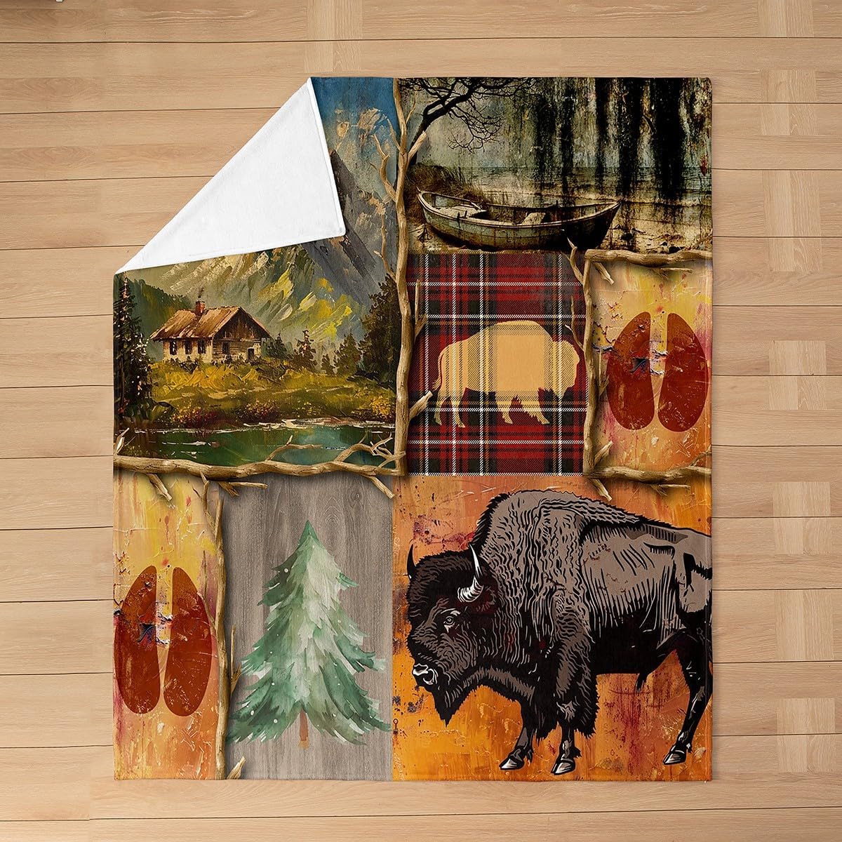 Feelyou Buffalo Fuzzy Blanket Throw 50"x60" Wild American Bison Flannel Fleece Throw Blanket for Sofa Couch 3D Wild Animal Rustic Lodge Cabin Farmhouse All Season Bed Blanket Plaid Plush Blanket