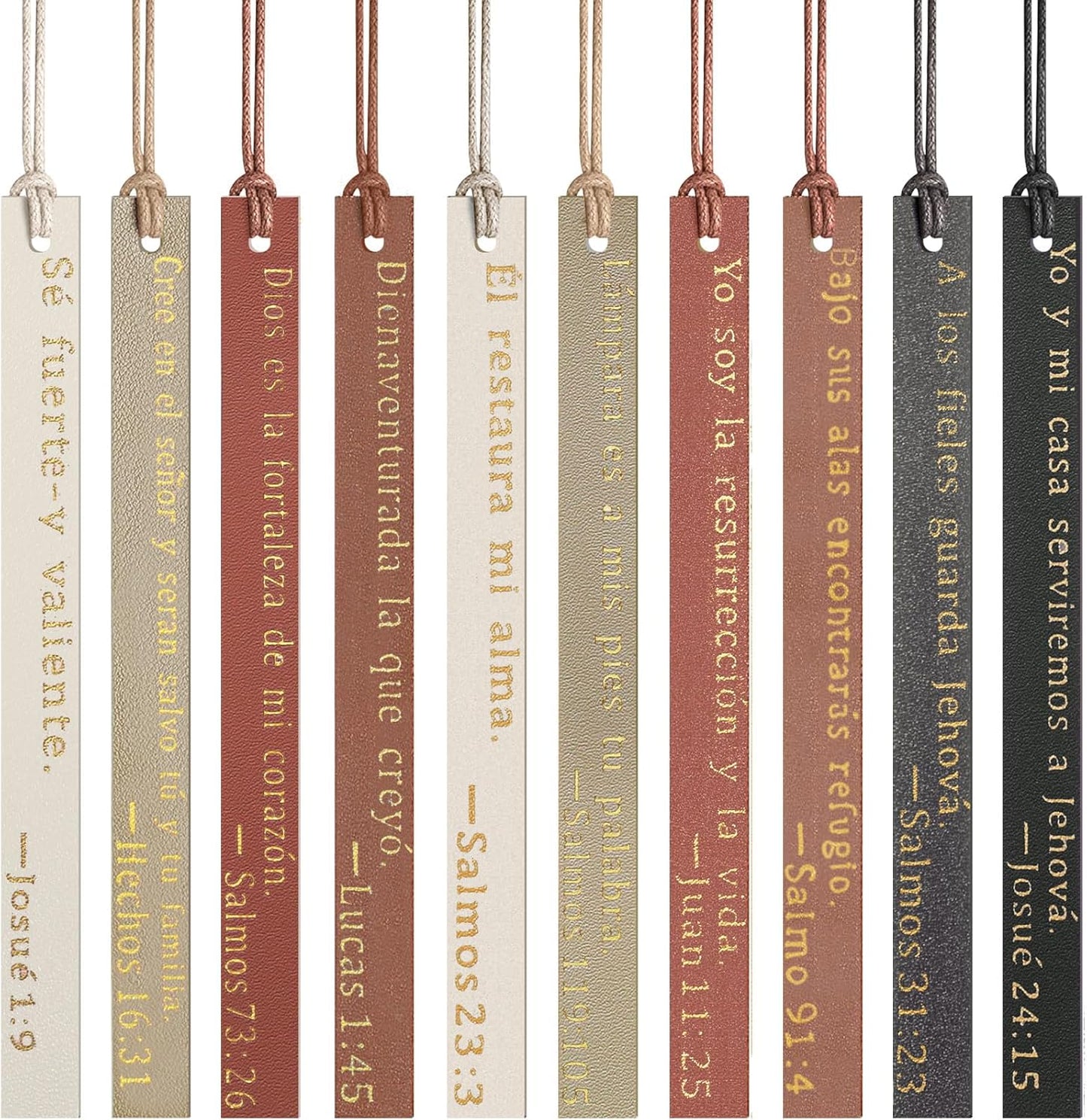 Skyygemm 10 Pcs Spanish Christian Bible Bookmarks for Women Leather Bookmarks Spanish Bible Gifts for Women Book Lovers Readers Church Book Club(Black Brown)