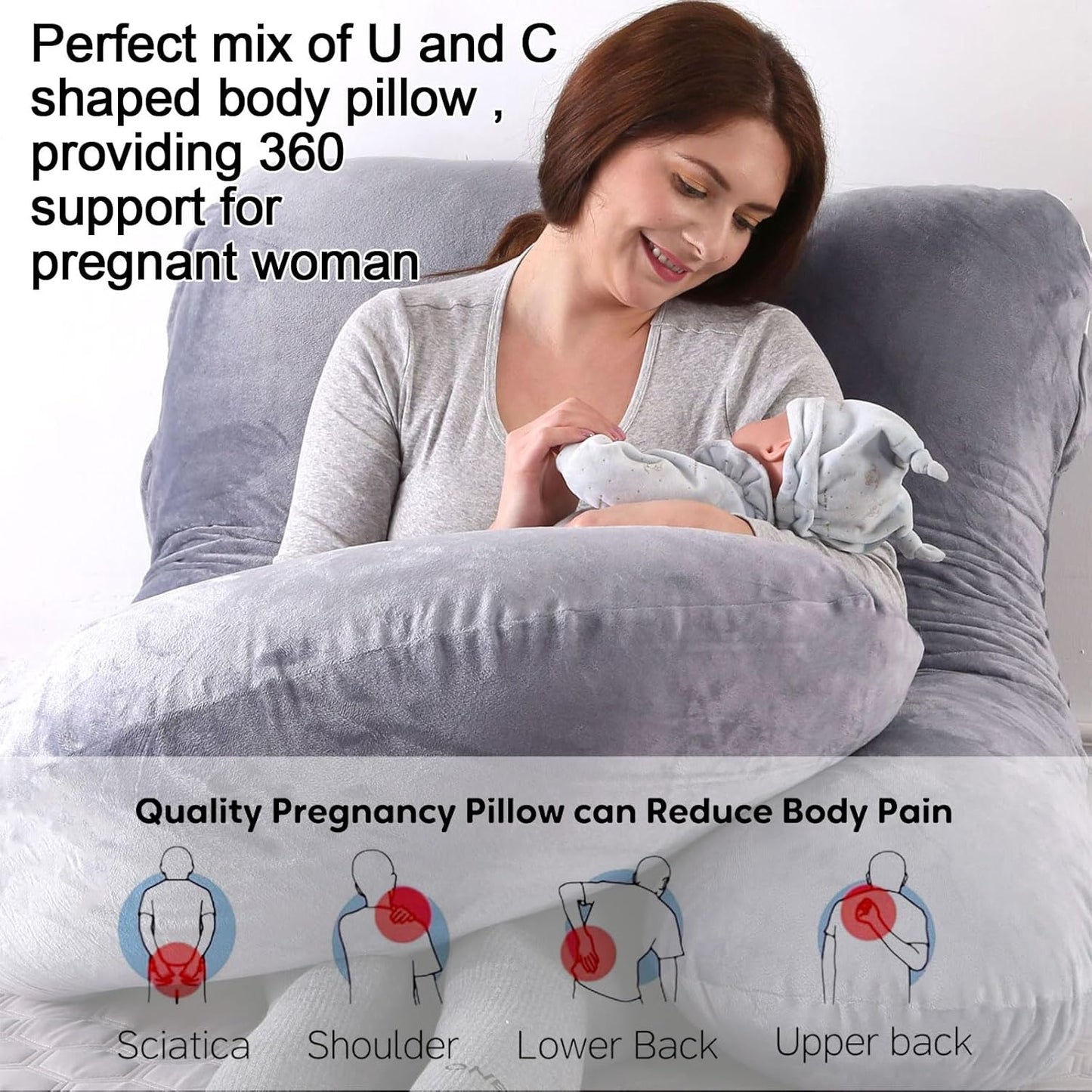 U-Shaped Full Body Pillow for Adults, Maternity Pregnancy Pillow with Washable Velvet Cover, Ergonomic Support for Back, Belly & Hips, Comfort for Expecting Mothers & Side Sleepers