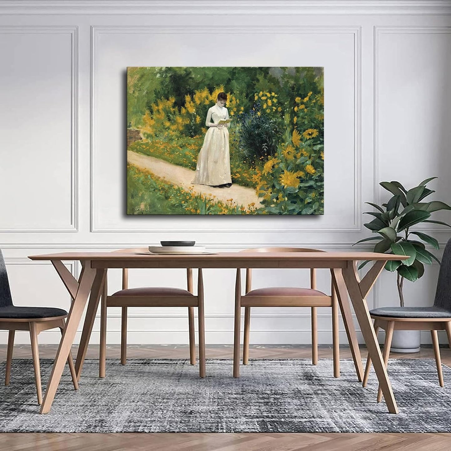 Albert Aublet painting artwork- Reading on the garden path Canvas HD printing poster creative room aesthetics be the perfect wall art decoration for home office gym bar (20x27inch-Unframed)