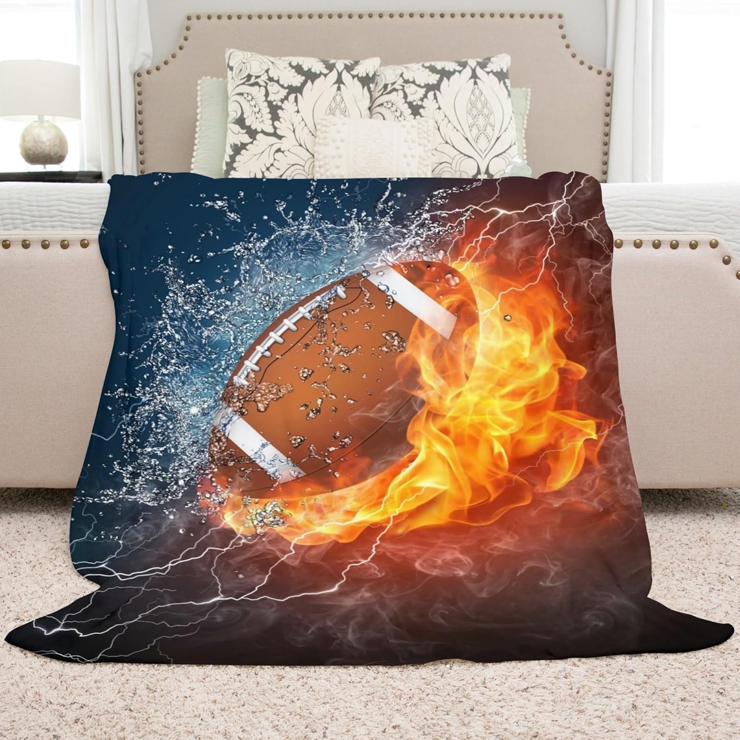 American Football Ball Sport Throw Blanket Super Soft Plush Warm Boy Men Bed Blankets for Couch Bedroom Sofa Office Car, All Season Cozy Flannel Plush Blanket for Girls Boys Adults, 80"X60"