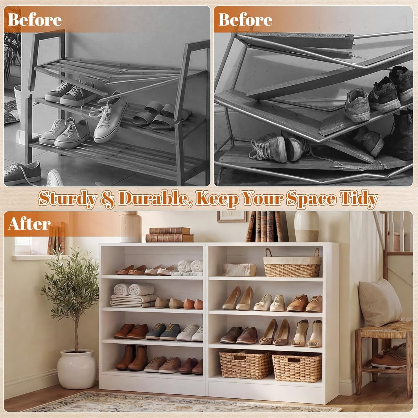 Homieasy Shoe Cabinet, 5-Tier Modern Wood Shoe Storage Organizer with 3 Adjustable Shelves for Entryway, Multi-Purpose Display Shelf & Storage Cabinet for Living Room, Bedroom, White
