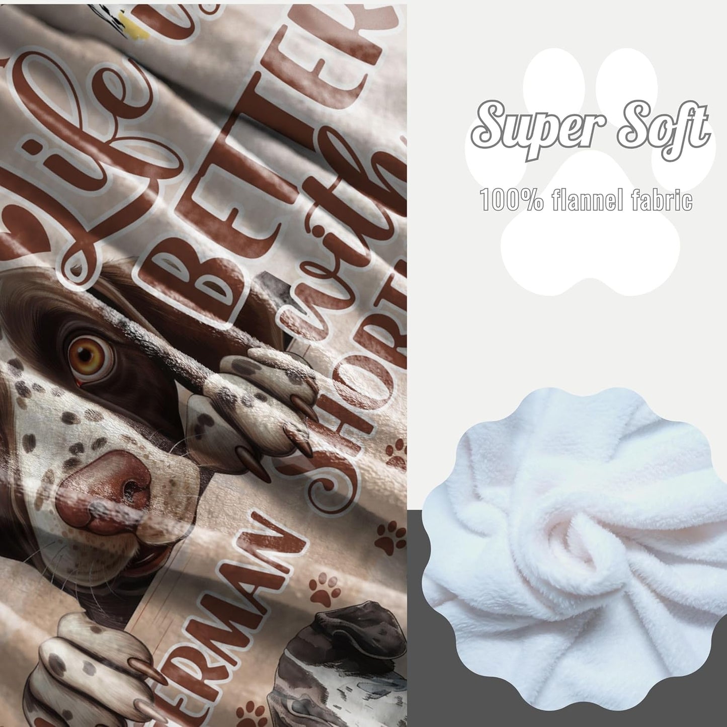 German Shorthaired Pointer Gifts for Women, Flannel Throw Blanket for Dog Mom Dad Owner Wiener Dog Lovers, 50 x 65 Inches, Beige