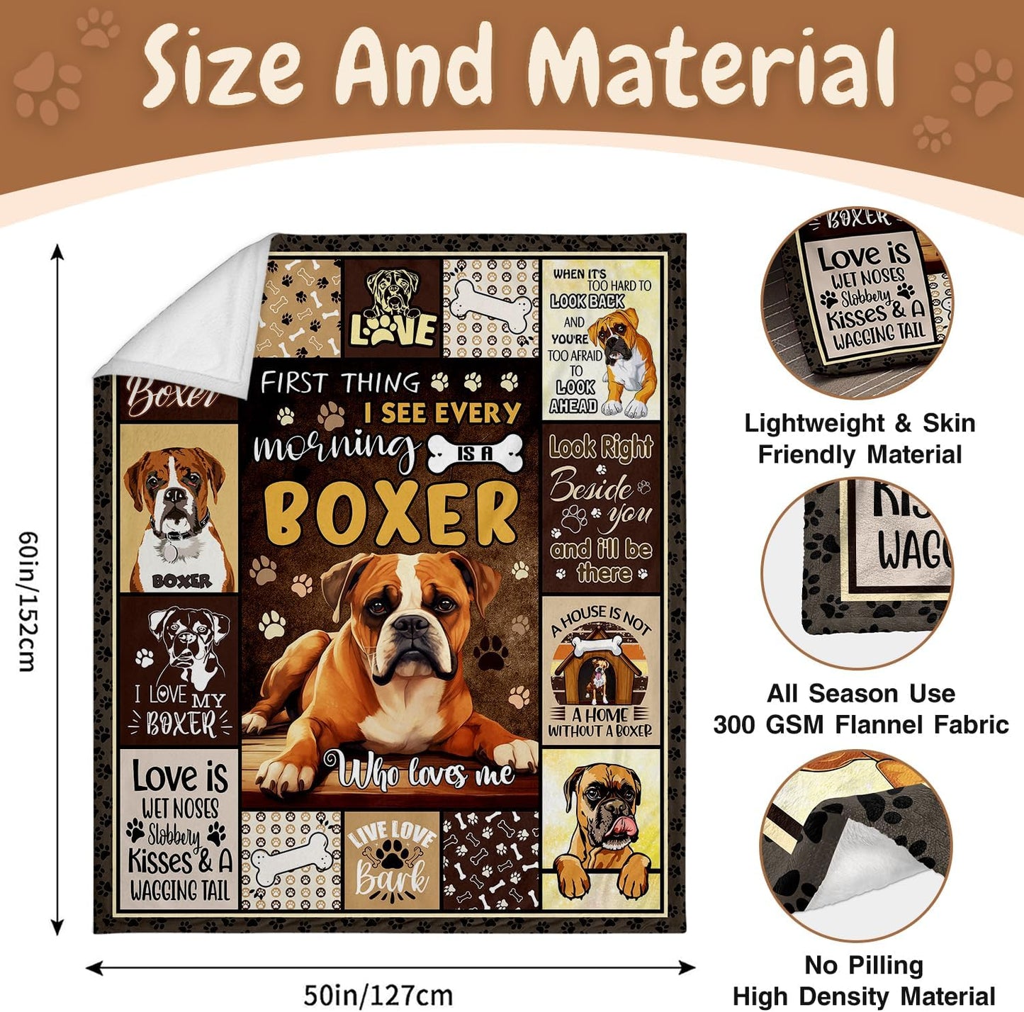 Boxer Dog Blanket, Boxer Dog Gifts for Women Men, Cute Boxer Gifts for Dog Lovers, Best Gifts Idea for Boxer Dog Lover, Boxer Blanket 50"x60"