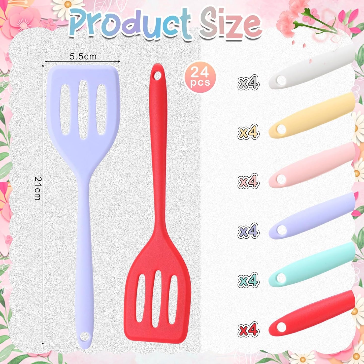 Honeydak 24 Sets Mother's Day Gifts 8.8 Inch Silicone Spatula Bulk Greeting Cards Bags and Ribbon Heat Resistant Rubber Spatulas for Cooking