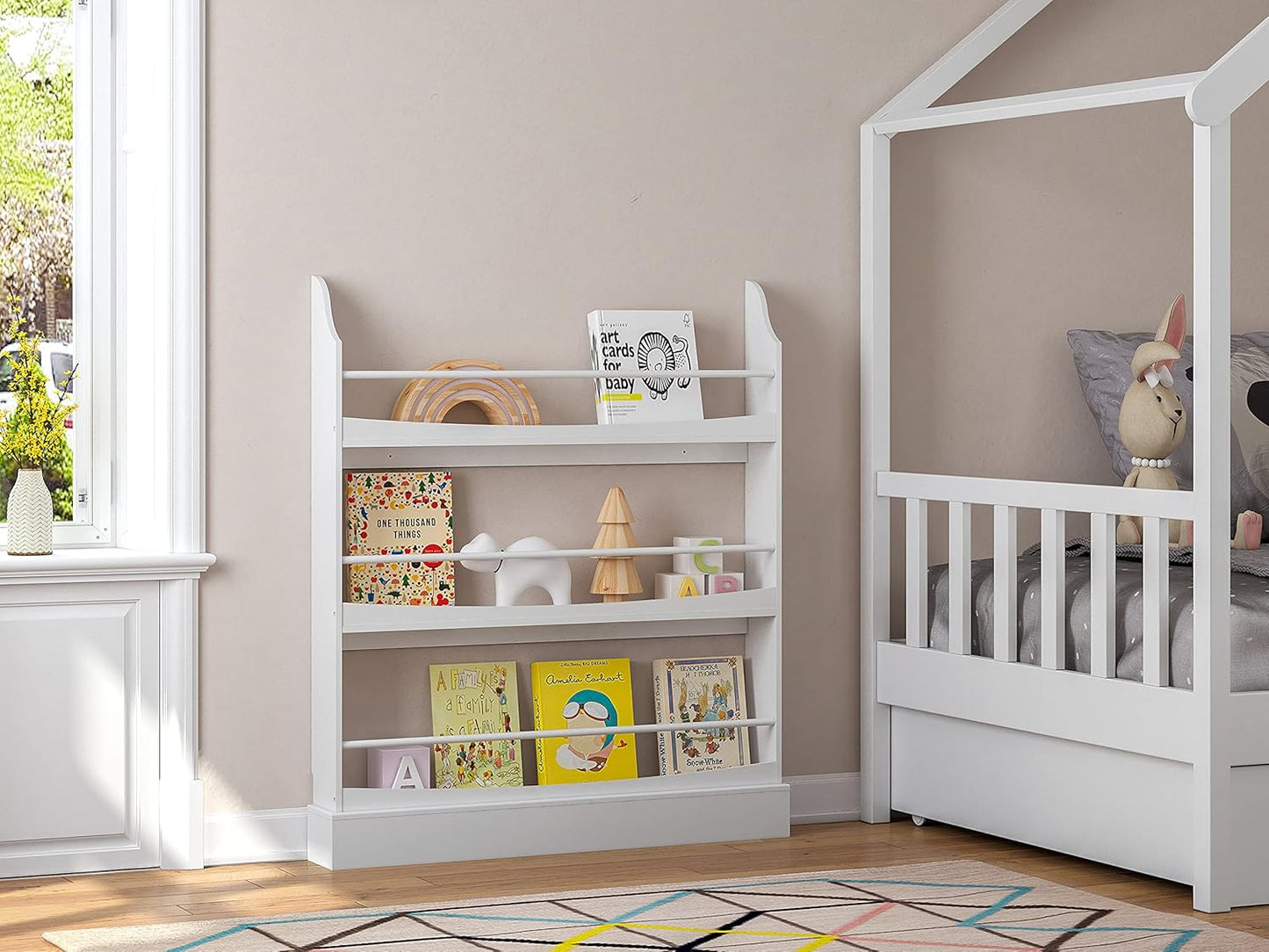 UTEX Kids Bookshelf, 3 Tiers Book Shelf and Storage for Kids Rooms, Kids Bookcase Rack Wall for Bedroom,Study Living Room,White