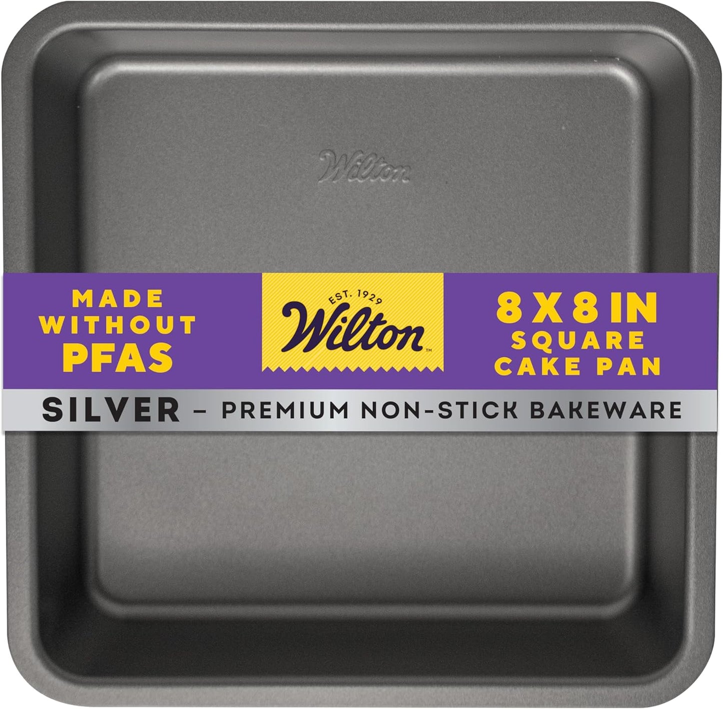 Wilton Silver Non-Stick 8 x 8 Inch Square Brownie Cake Pan, Cold-Rolled Steel Bakeware, Made without PFAS, Packaging May Vary