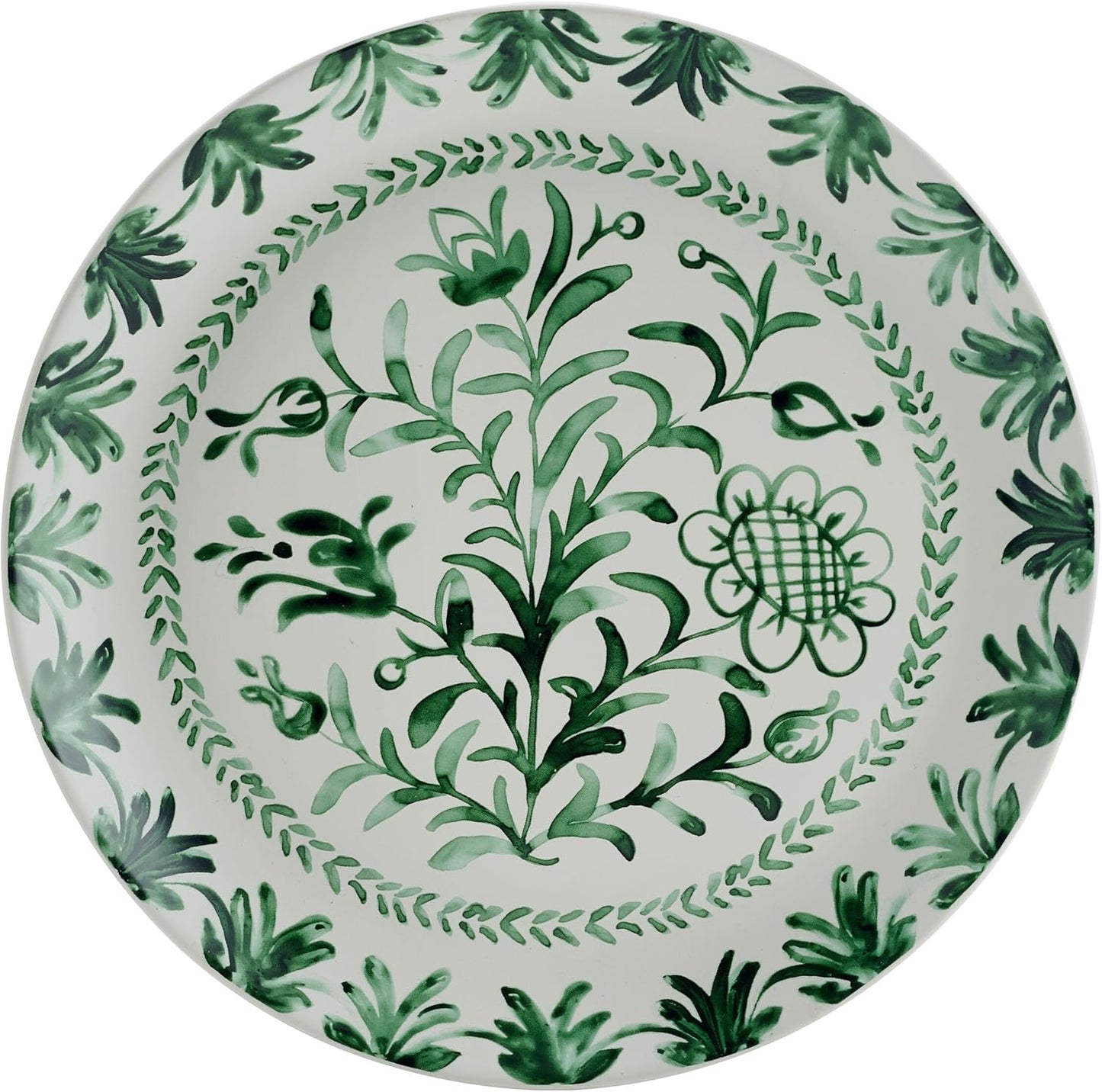 Fitz and Floyd Sicily Green 12-Piece Dinnerware Set - Stoneware Plates and Bowls Set for 4, Floral Green and White Dish Set, Microwave and Dishwasher Safe