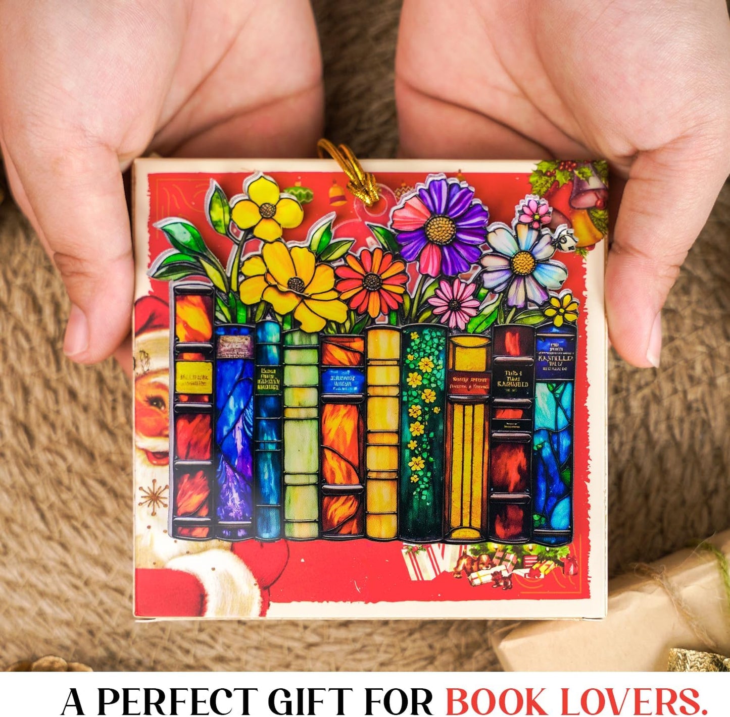 Stained Glass Effect Book Ornament - New Year Gift for Lovers, Mom, Dad, Kid, Bookshelf Decor - Bookish Gifts for Librarian, Readers - Acrylic Book New Year Gift - Books Club Gift