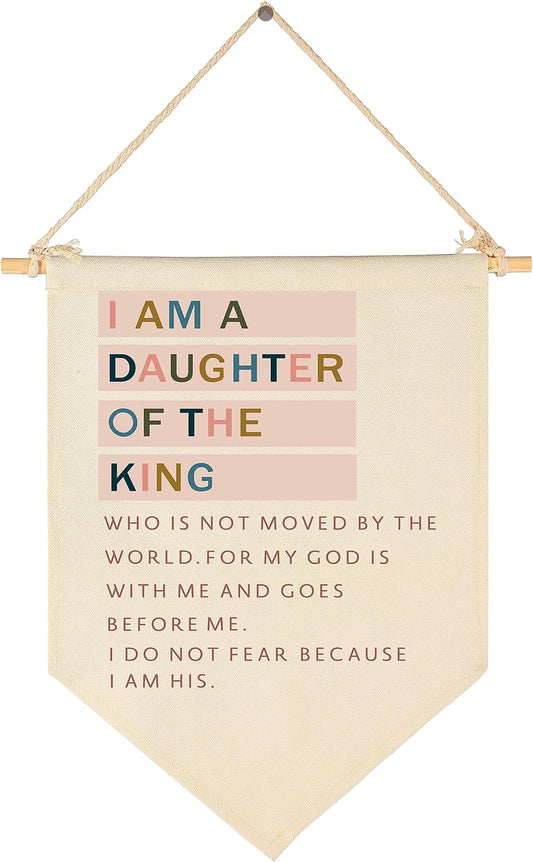 I Am A Daughter Of the King-Inspirational Flag Sign Gifts for Baby Newborn Girls Kids-Banner Pennant Wall Decor Gifts for Nursery Bedroom Playroom -Baby Gift Shower-New Home Christmas Gift