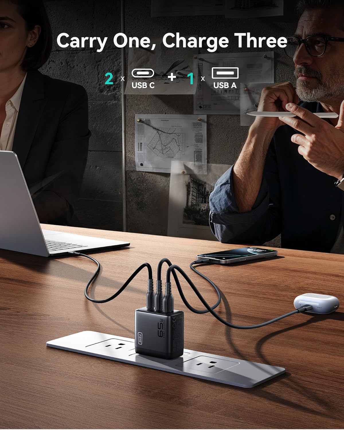 INIU for iPad Charger, 3-Port 65W PD iPad Charger Fast Charging with USB C to C Cable Cord, Compact Type C Wall Charger with Foldable Plug for iPad Pro Air 13 11, MacBook Air M3, iPhone 17 16 Pro Max