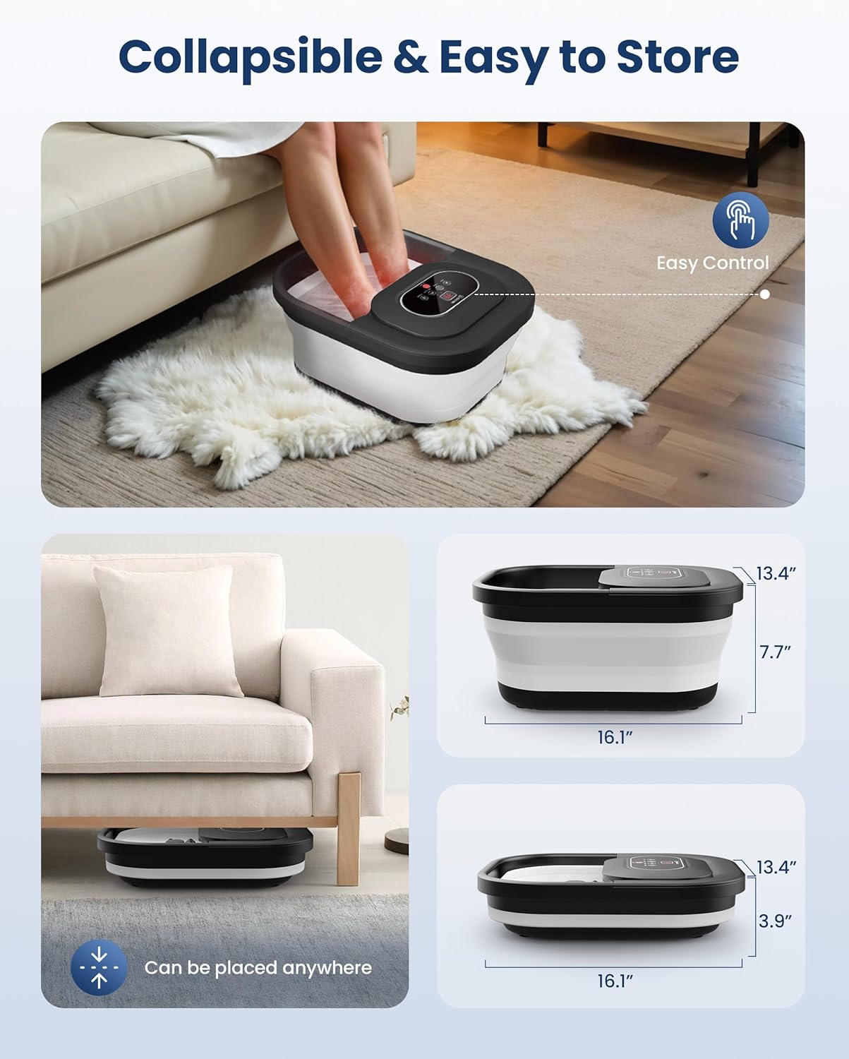COMFIER Collapsible Foot Spa Bath Massager with Heat, Pedicure Foot Spa with Bubbles, Red Light, Pumice Stone and Shiatsu Massage Rollers, Heated Bath Spa for Relaxation and Stress Relief
