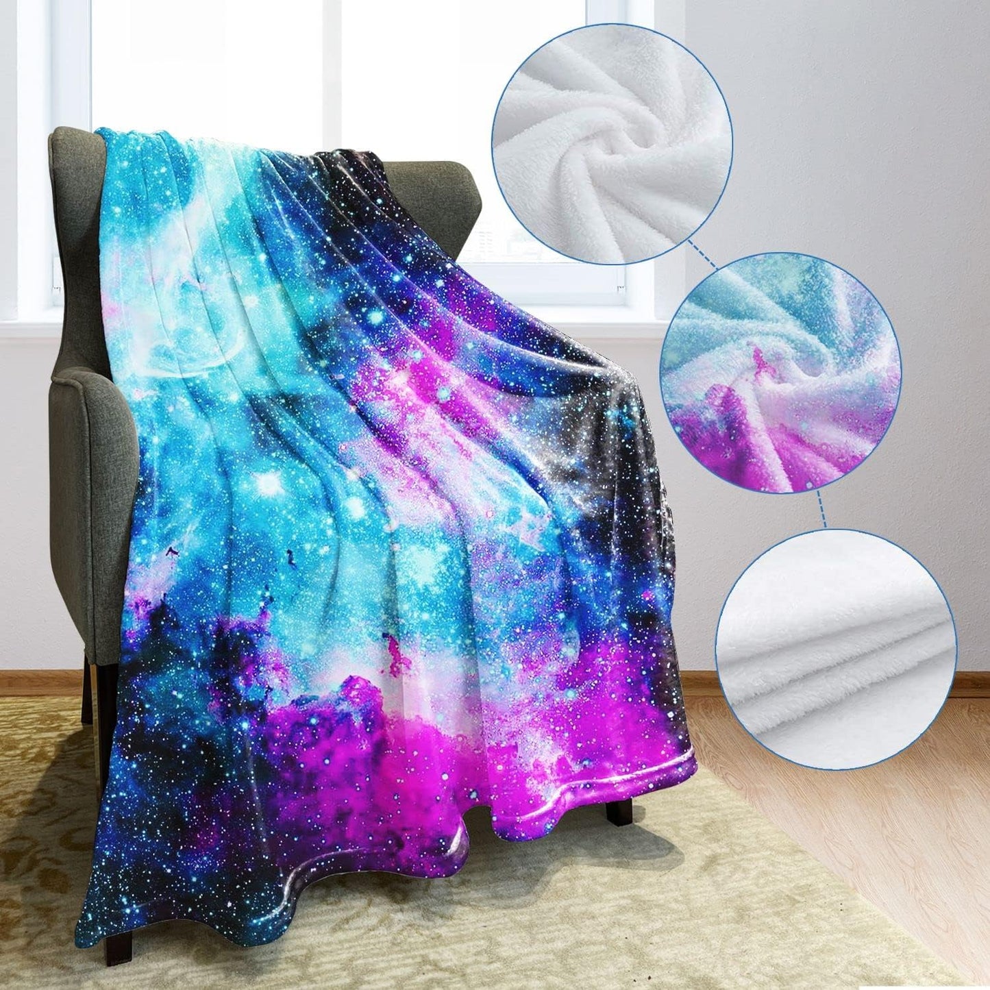 Nebula Galaxy Throw Blanket Fantasy Purple Blue Starry Sky Space Fleece Blanket Soft Warm Cozy for Sofa Couch Bed 60"x80"