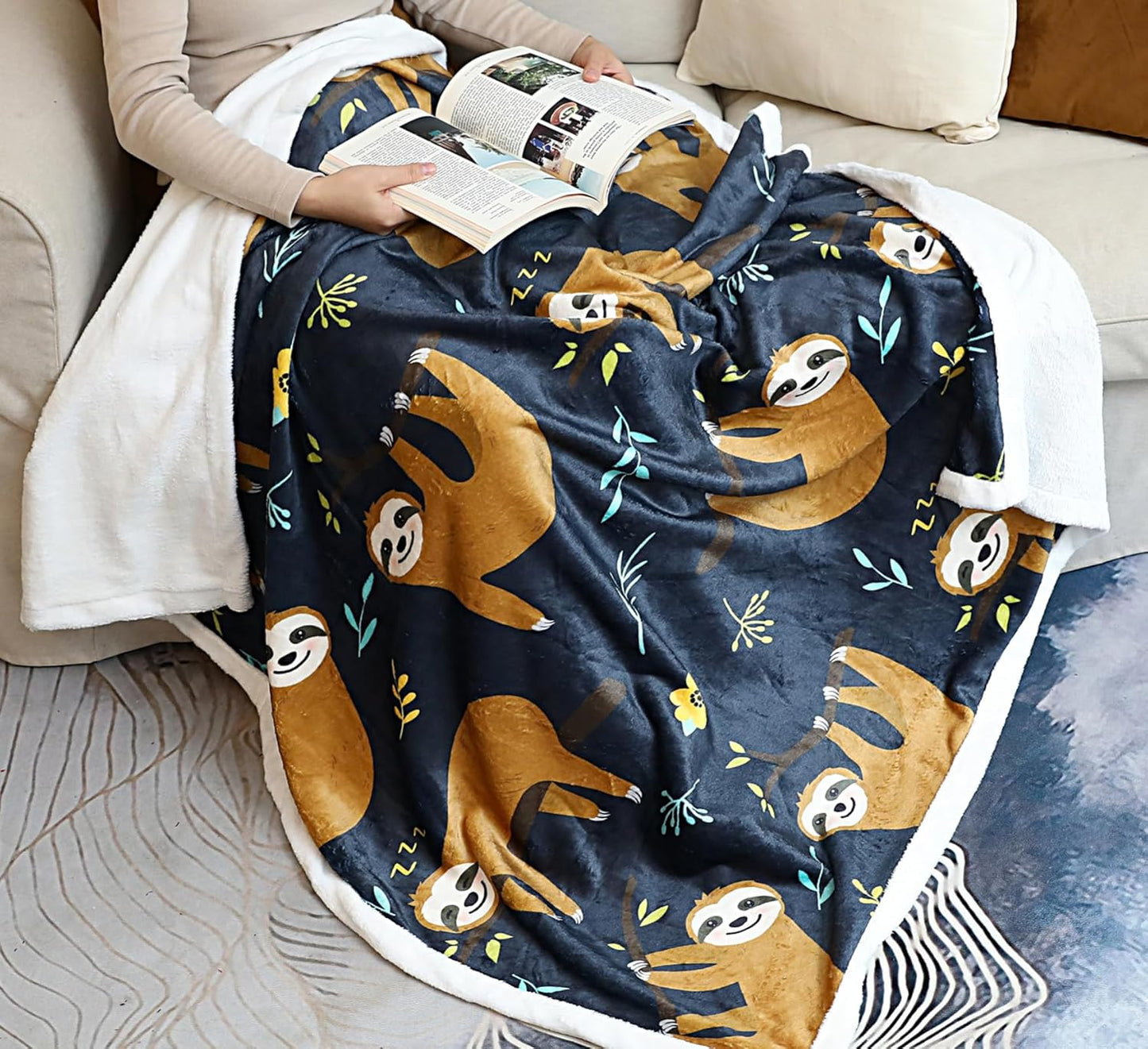 Sloth Blanket for Kids and Adults Sloths Printed Throw for Toddlers Boys Girls Soft Cozy Flannel Fleece Blankets (Sloth 3, 48"x60")