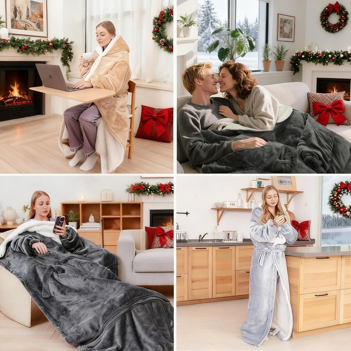 Wearable Heated Blanket for Women with Removable FootPocket,Electric Snuggle Heated Blankets Hoodie with Sleeves Heated Robe Flannel & Sherpa Heating Throw Blanket Shawl with 9 Temp for Winter 50"x80"