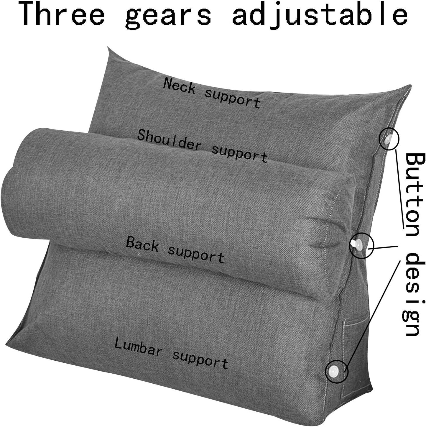 Reading Pillow Adjustable Triangle Lumbar Support Cushion for Bedroom Living Room Zipper Design 4 Color Optional 16 Size (Color : Gray Size : 45x20x40cmcm((2 Pieces)) (Gray 60x20x50cm (2 Pieces))