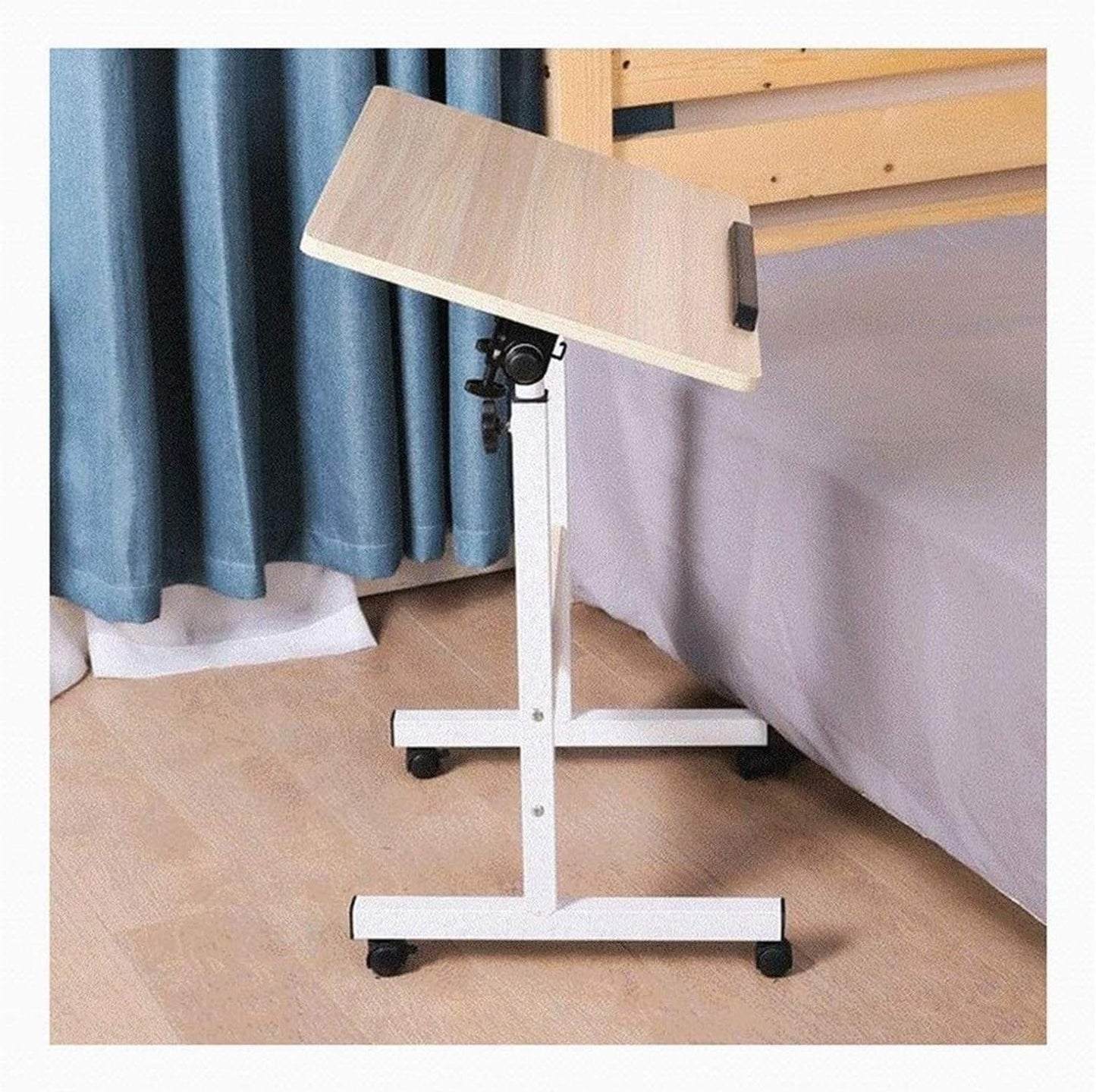 Mobile Lap Table Enjoy On The Bed Writing Drawing Reading Wheels Side Table for Living Room Bedroom (Color : White Wood Color Size : 60x40cm) (White Wood Color 80x40cm)