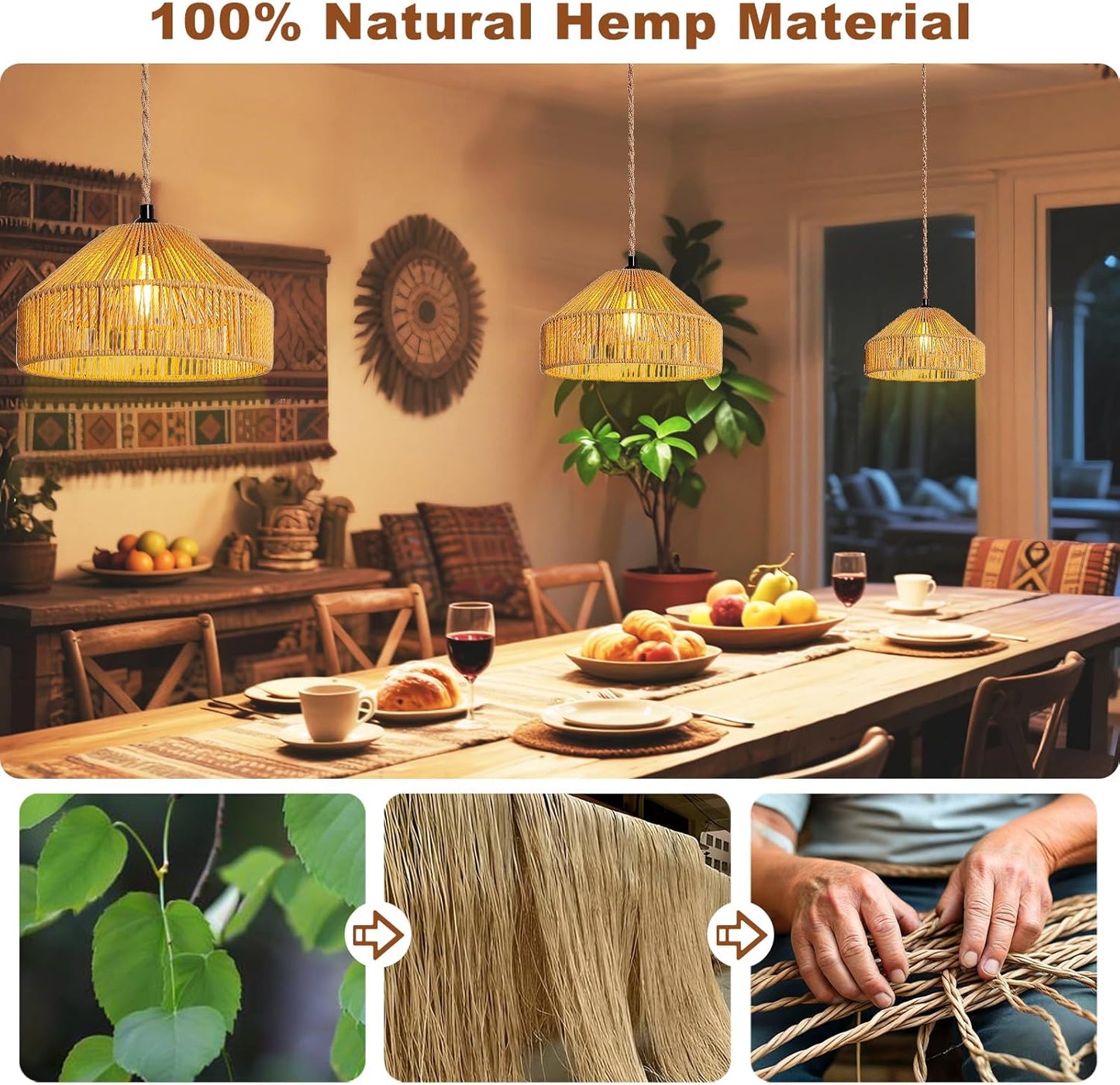Hanging Lamps Rattan Pendant Light Hanging Lights 16.4ft Plug in Cord Pendant Light Fixture Plug Into Wall Outlet Pendant Lighting with On Off Switch for Bedroom Living (Mongolian Yurt)