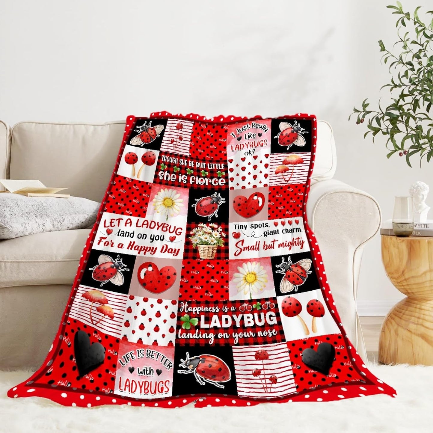 Ladybug Blanket for Girls,Ladybugs Gifts for Women Girl,Soft Plush Ladybugs Throw Blankets,Ladybug Stuff Decoration,Lightweight Flannel Quilt, 50 x 60 for Teens Boys Girls
