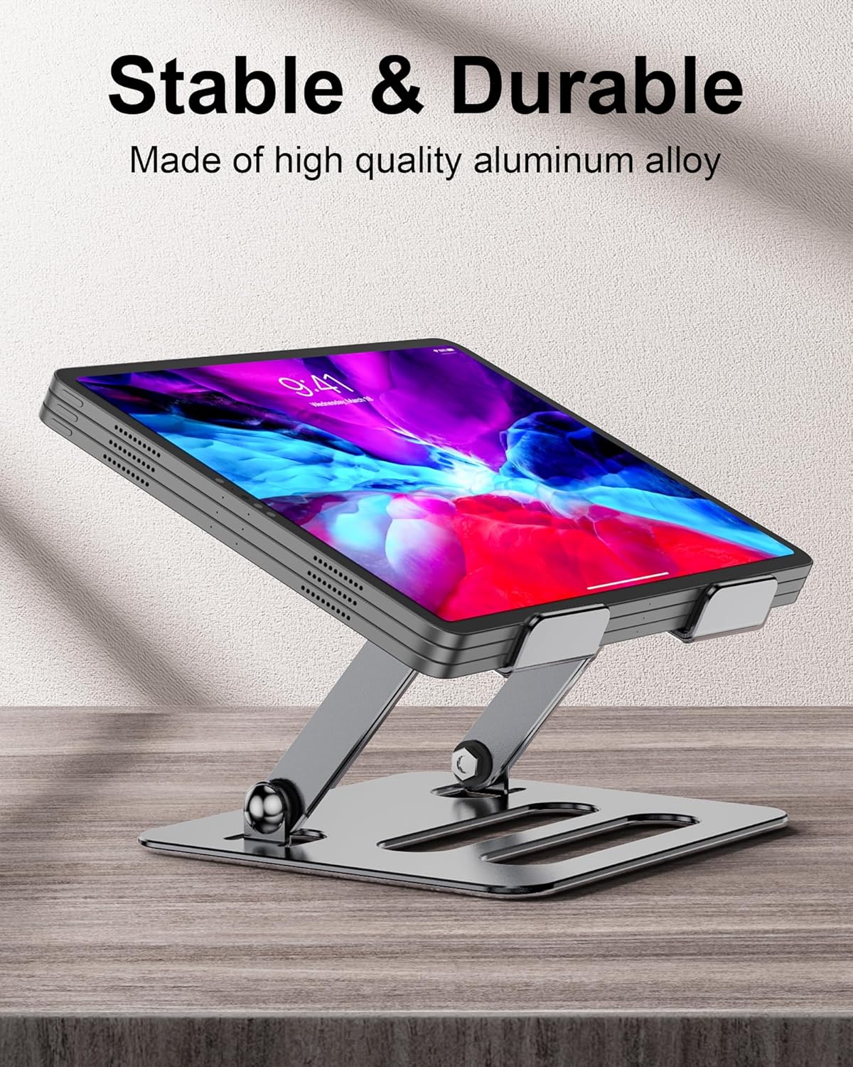 T-Ablet Stand for iPad, Adjustable Foldable Aluminium T-Ablet Stand Holder for Desk for T-Ablet (4.7-12.9 inch) Kindle and Foldable Phone Compatible with iPad Series,Galaxy Z Flip5, Silver Gray