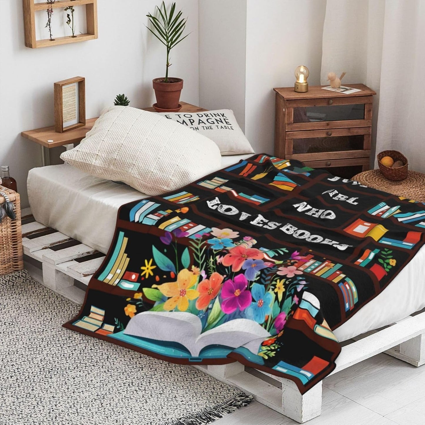 JOOCAR Just A Girl Who Loves Books Blanket Throw Reading Reader Blanket for Girls Flannel Throws Blankets for Book Lovers Graduation Gifts for Kids Women Sofa Bedding 50x60 in