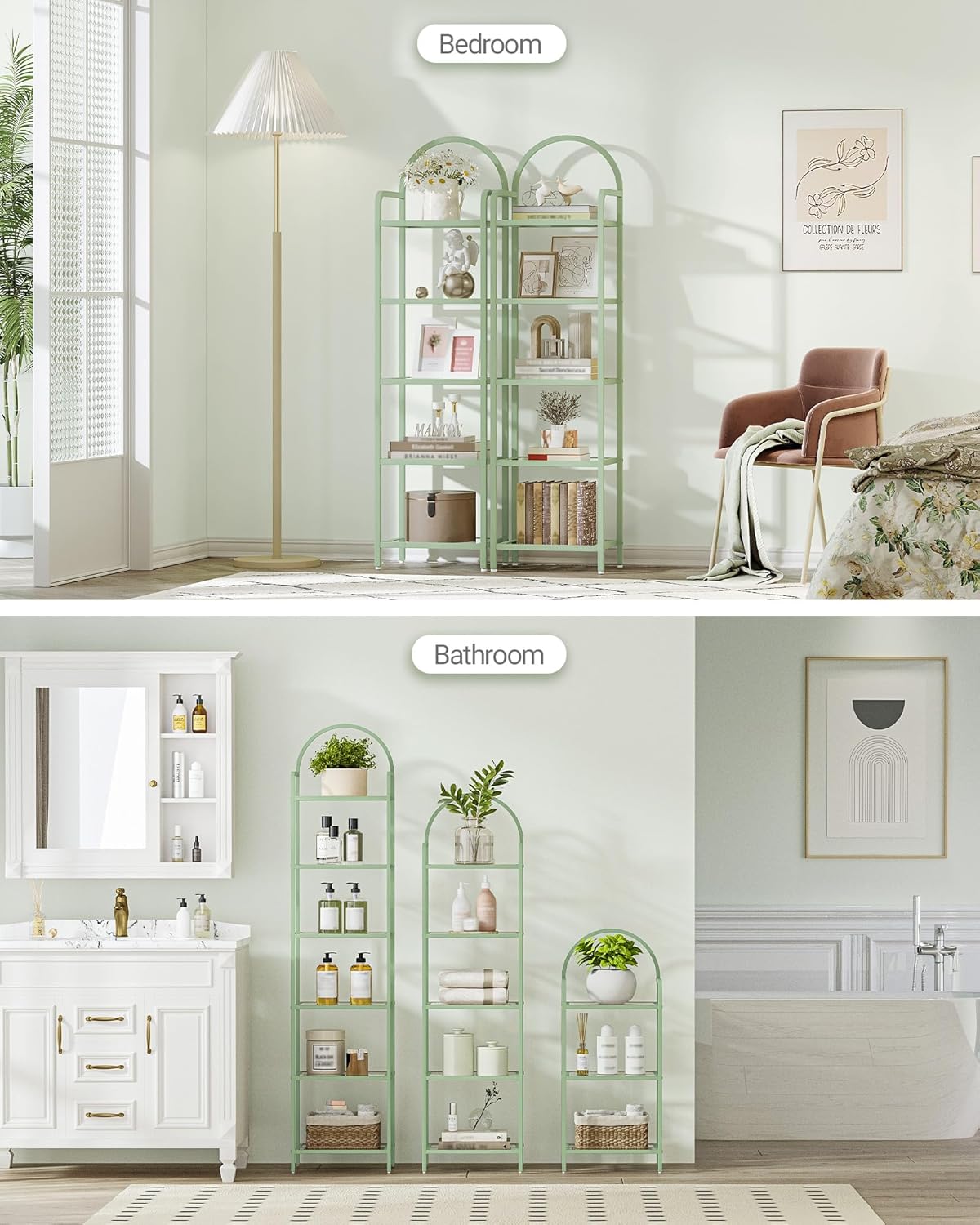 Bookcase Bookshelf, Tempered Glass Bookshelves, Slim Shelving Unit for Bedroom, Bathroom, Home Office, Steel Frame, 5 Tier Green BC05099C