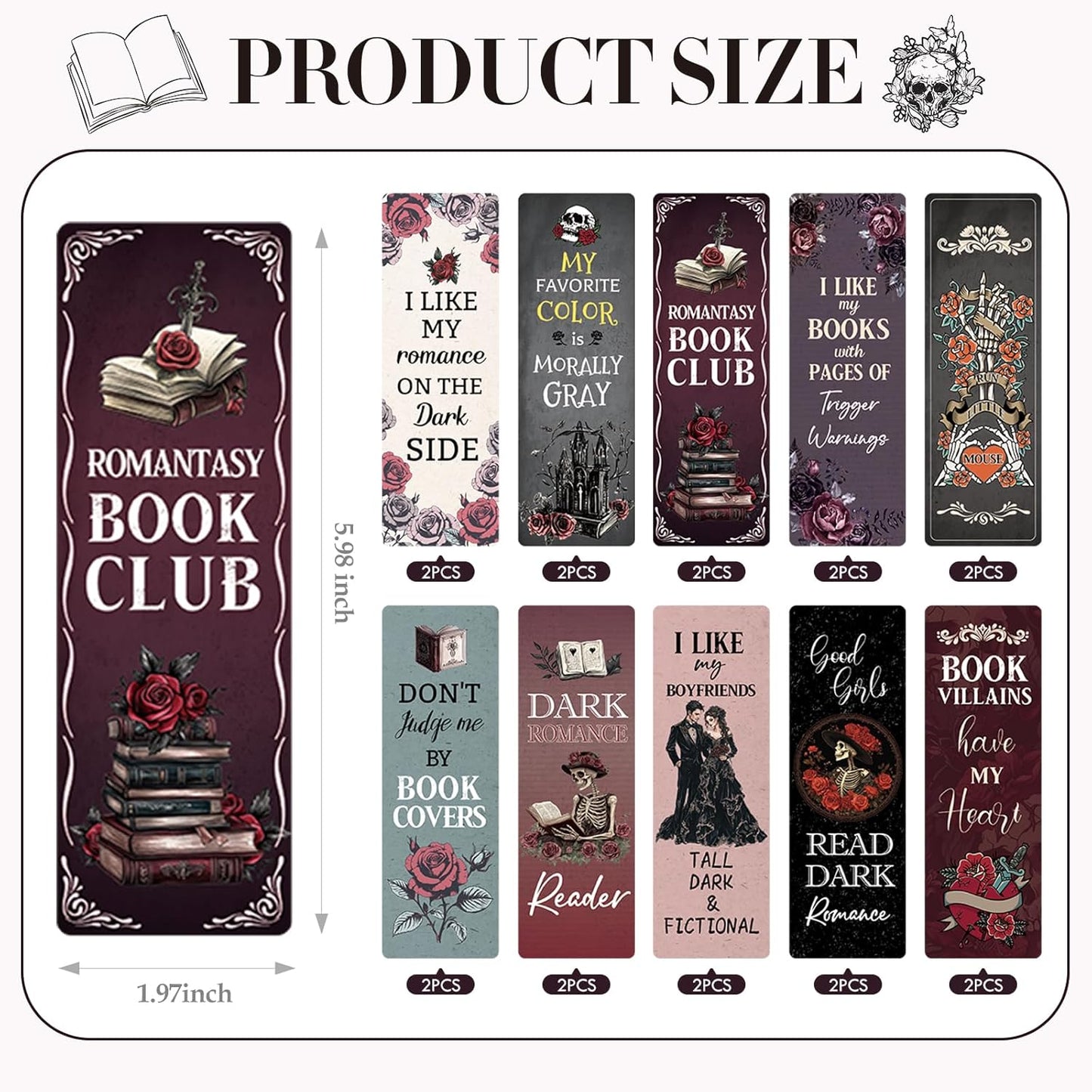 AFRITEE Dark Romance Bookmarks for Women - 20 Pcs Gothic Vintage Rose Skull Paper Bookmarks Gifts for Romance Novel Lovers, Funny Dark Twisted Romance Bookmarks for Reading Women Spicy Gifts for Girl