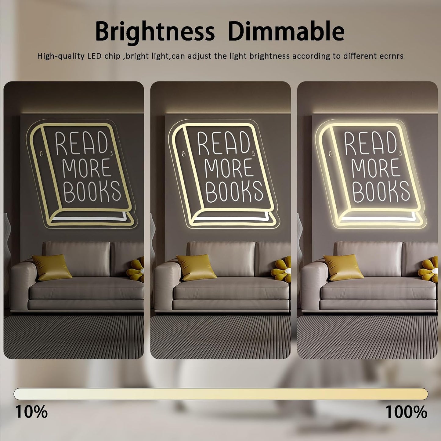 Read More Books Neon Signs for Wall Decor, Dimmable Book Classroom Neon Sign, Book Club Decor, Reading Bookshelf School Library Wall Decor, Book Lover Gift, Christmas Gifts(11 * 11.8in)