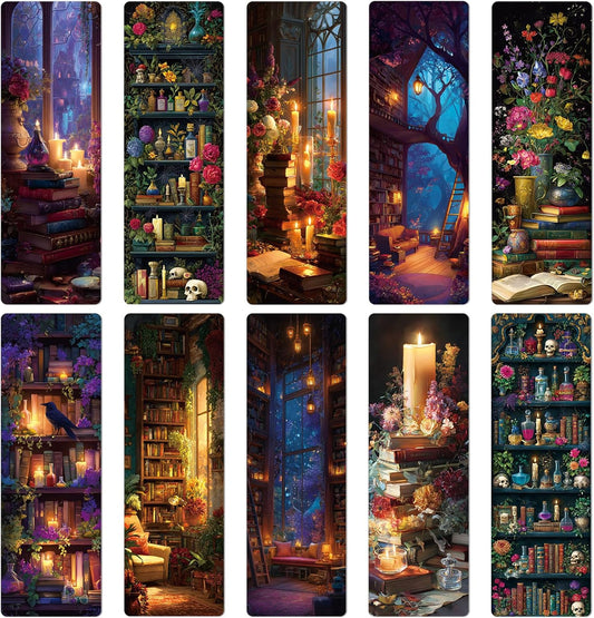 Dark Academia Bookmarks Gifts - Wxiben 100Pcs Floral Library Bookshelf Book Marks Fantasy Witchy Apothecary Book Markers Page Clip GIF for Women Men Students Teacher Romantasy Reader Bookish