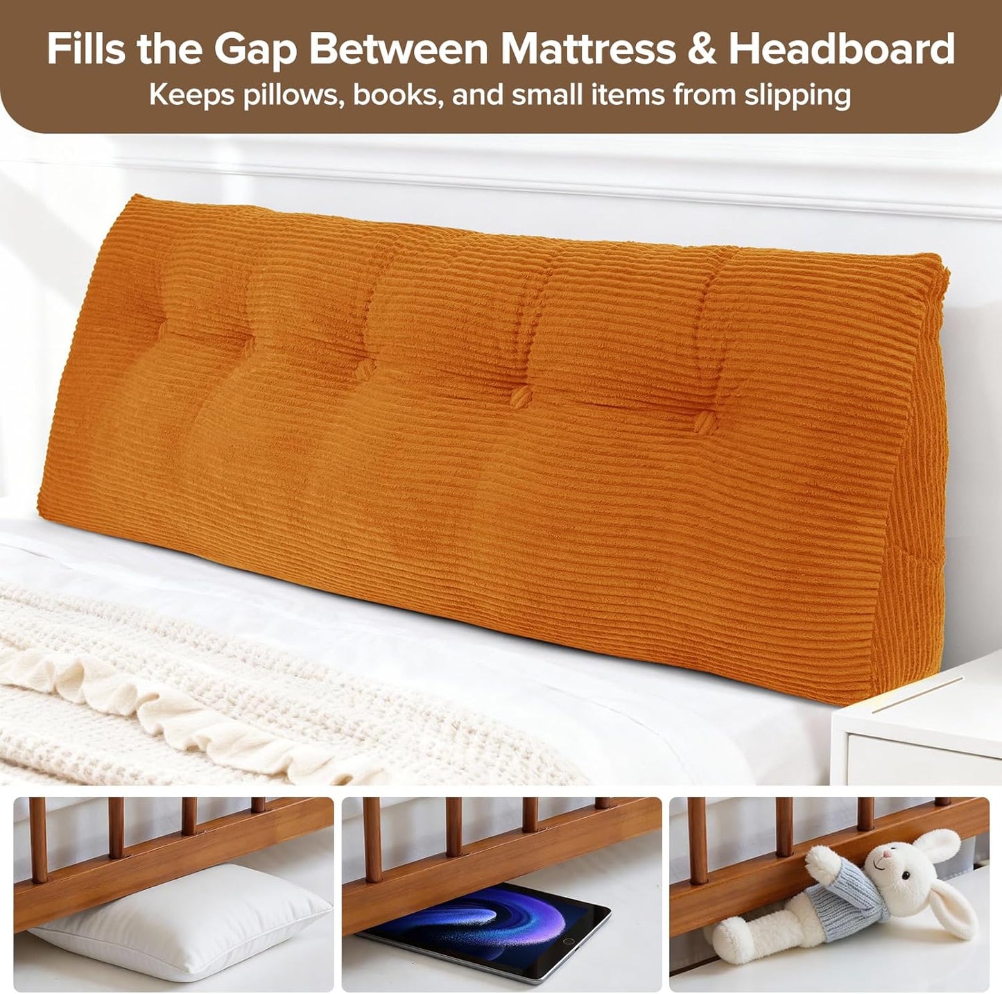 Headboard Pillow for Sitting Up in Bed, Twin Size Backrest Triangle Reading Pillow for Daybed, Supportive Bed Back Pillow for Reading, Watching TV & Relaxing, Soft Lean-Back Support, Orange