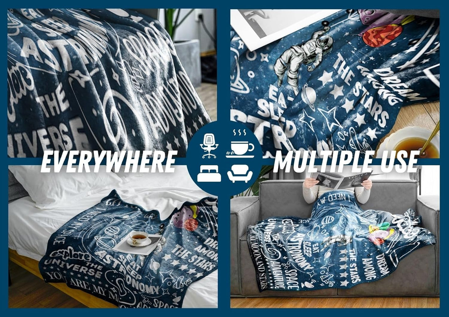 Space Gifts Blanket Astronomy Astronaut Flannel Plush Throw for Space Lovers (50"x 65")