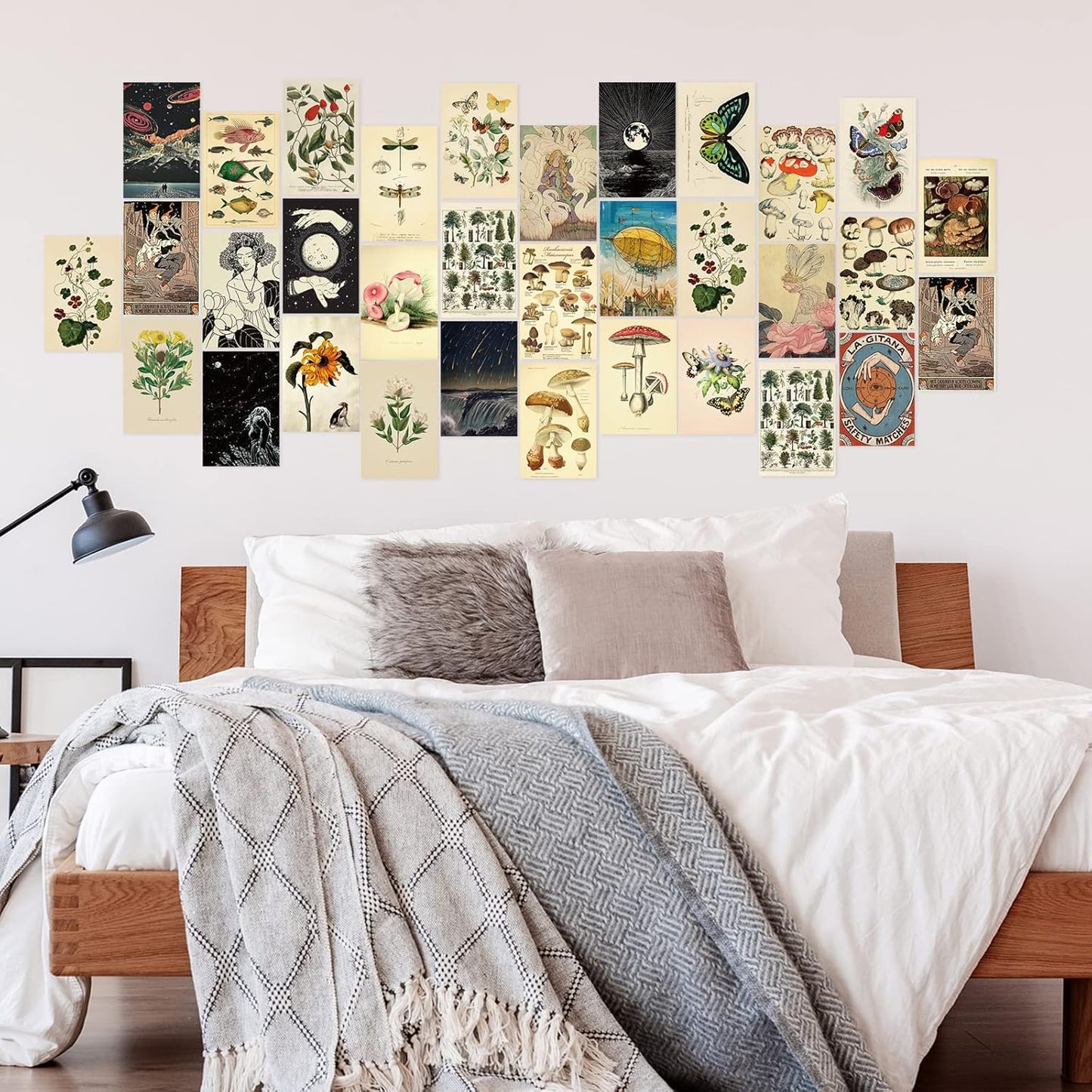 Containlol 60 Pcs Vintage Wall Collage Kit Maximalist Paintings Art Prints Botanical Illustration Tarot Aesthetic Vintage Prints Cards Photo Wall Collection Aesthetic Collage Dorm Bedroom Decor