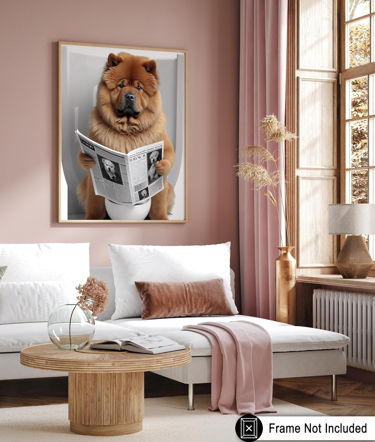 Poster Master Chow Chow Sitting on Toilet Poster - Dog Reading a Newspaper Print - Dog Art - Gift for Him, Her, Animal Lover - Fun Decor for Bedroom, Bathroom, Restroom - 11x14 UNFRAMED Wall Art